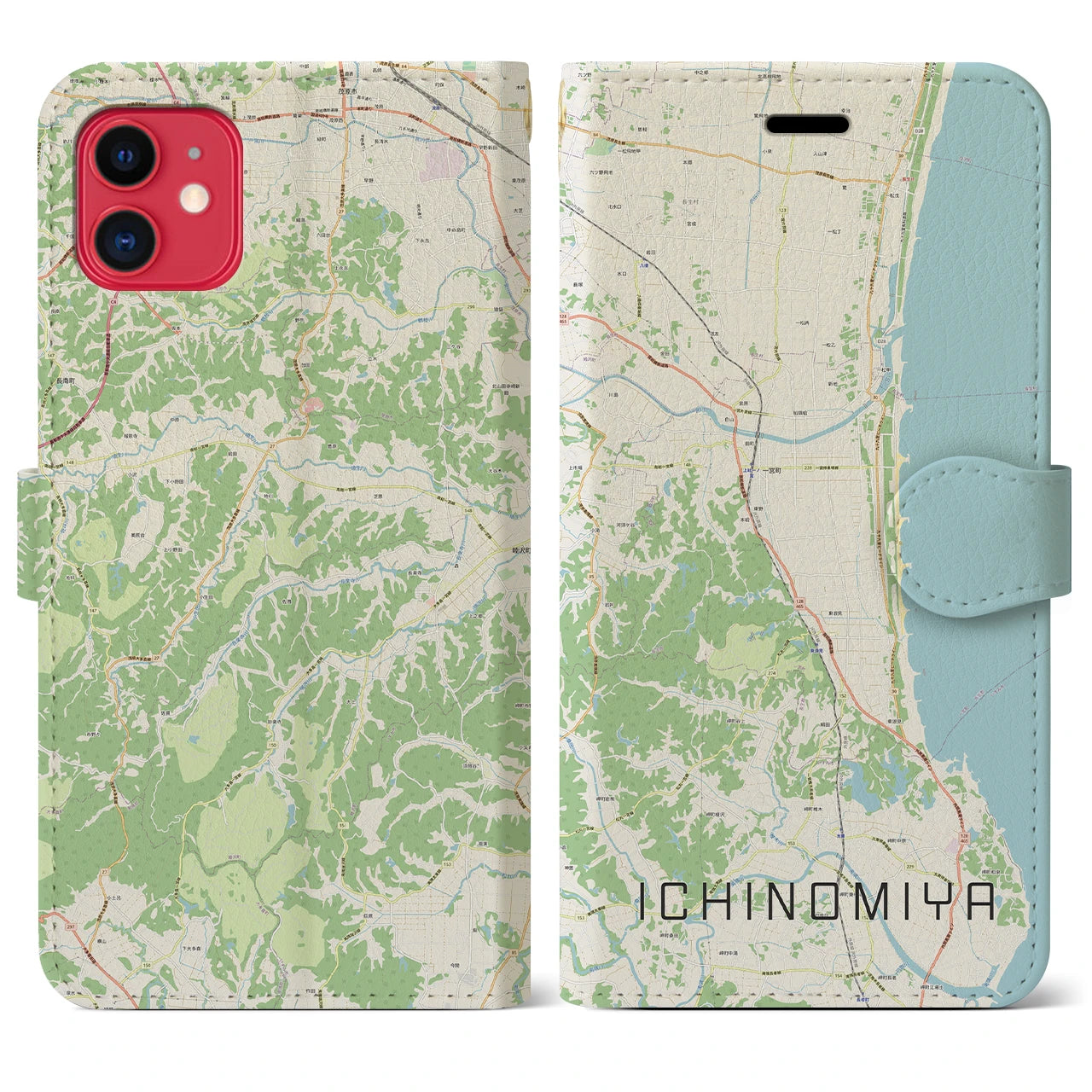 【一宮(千葉県)】地図柄iPhoneケース(手帳タイプ)ナチュラル・iPhone 11 用