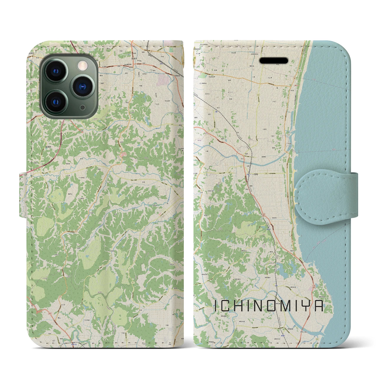 【一宮(千葉県)】地図柄iPhoneケース(手帳タイプ)ナチュラル・iPhone 11 Pro 用