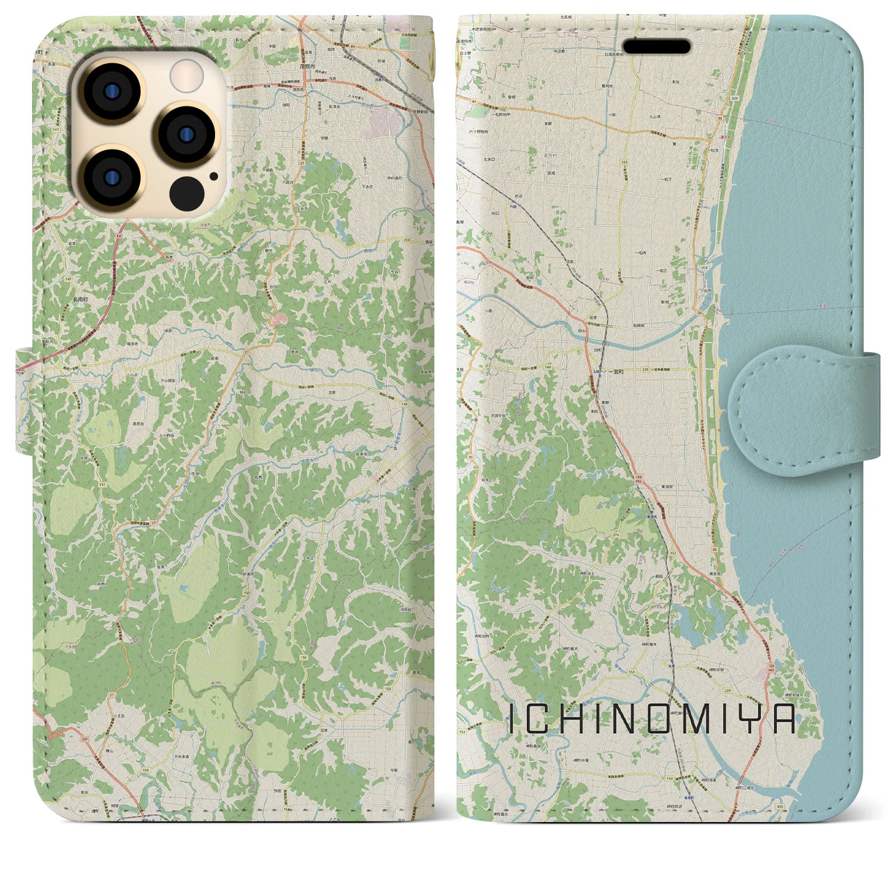 【一宮(千葉県)】地図柄iPhoneケース(手帳タイプ)ナチュラル・iPhone 12 Pro Max 用