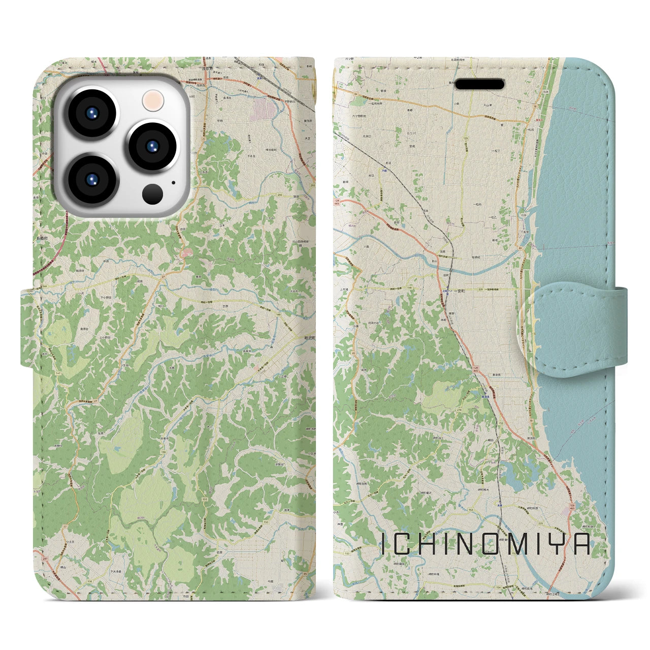 【一宮(千葉県)】地図柄iPhoneケース(手帳タイプ)ナチュラル・iPhone 13 Pro 用
