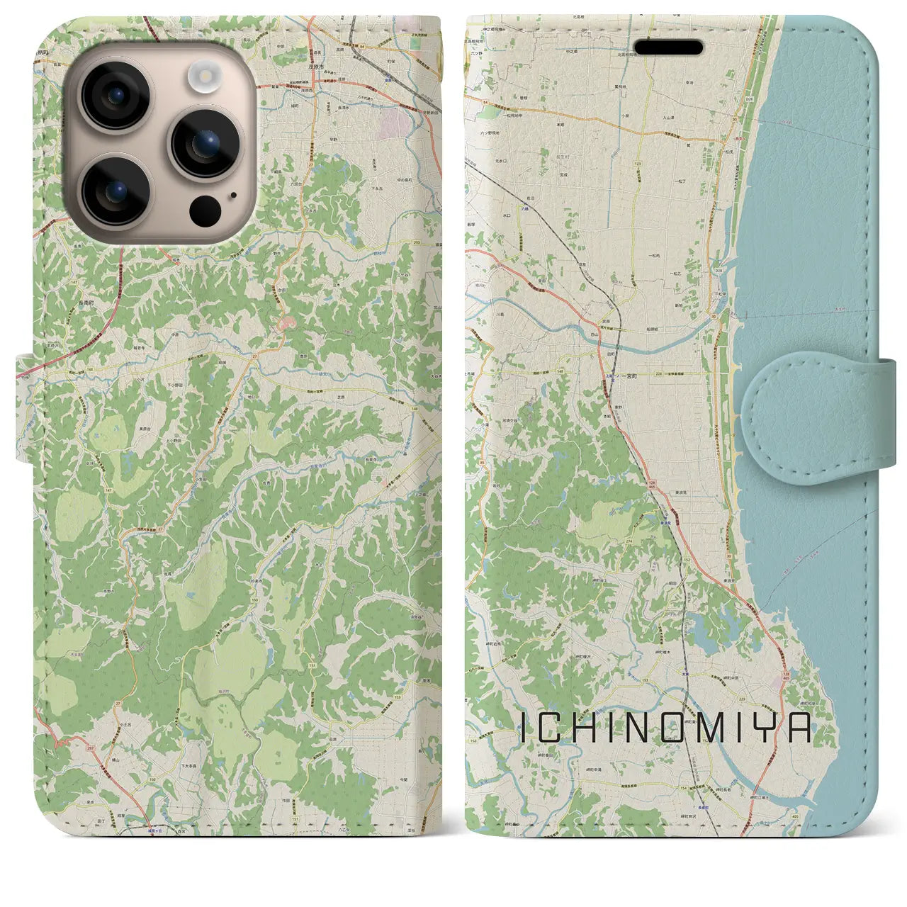 【一宮(千葉県)】地図柄iPhoneケース(手帳タイプ)ナチュラル・iPhone 16 Plus 用