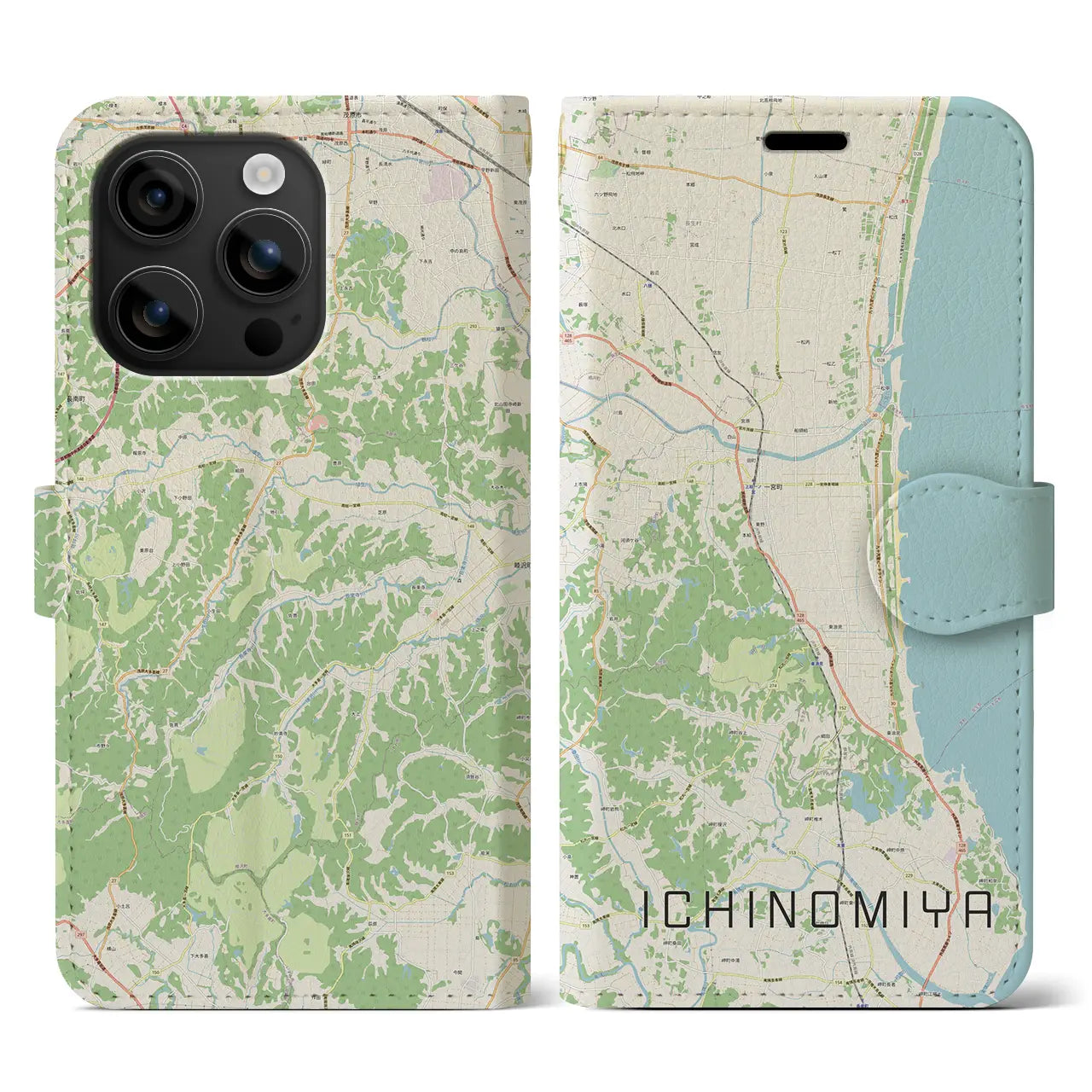 【一宮(千葉県)】地図柄iPhoneケース(手帳タイプ)ナチュラル・iPhone 16 用