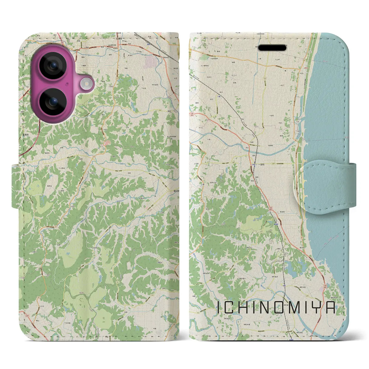 【一宮(千葉県)】地図柄iPhoneケース(手帳タイプ)ナチュラル・iPhone 16 Pro 用