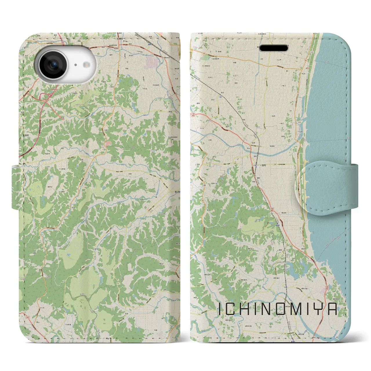 【一宮(千葉県)】地図柄iPhoneケース(手帳タイプ)