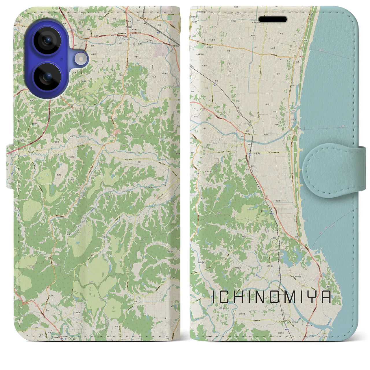 【一宮(千葉県)】地図柄iPhoneケース(手帳タイプ)