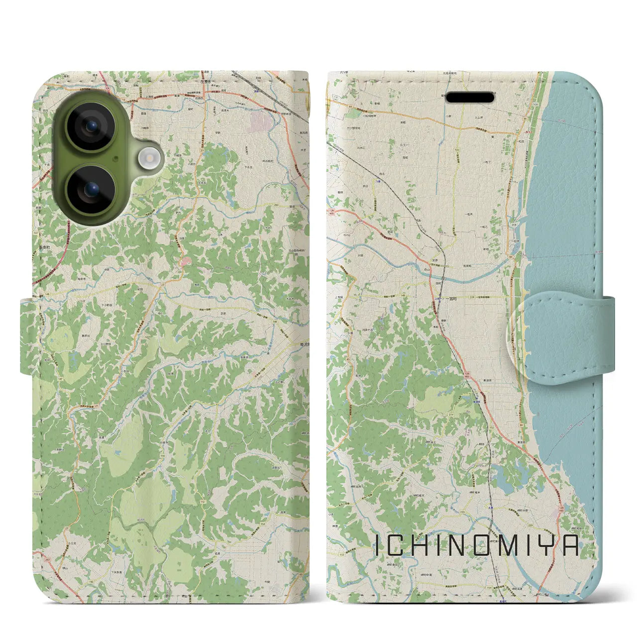 【一宮(千葉県)】地図柄iPhoneケース(手帳タイプ)