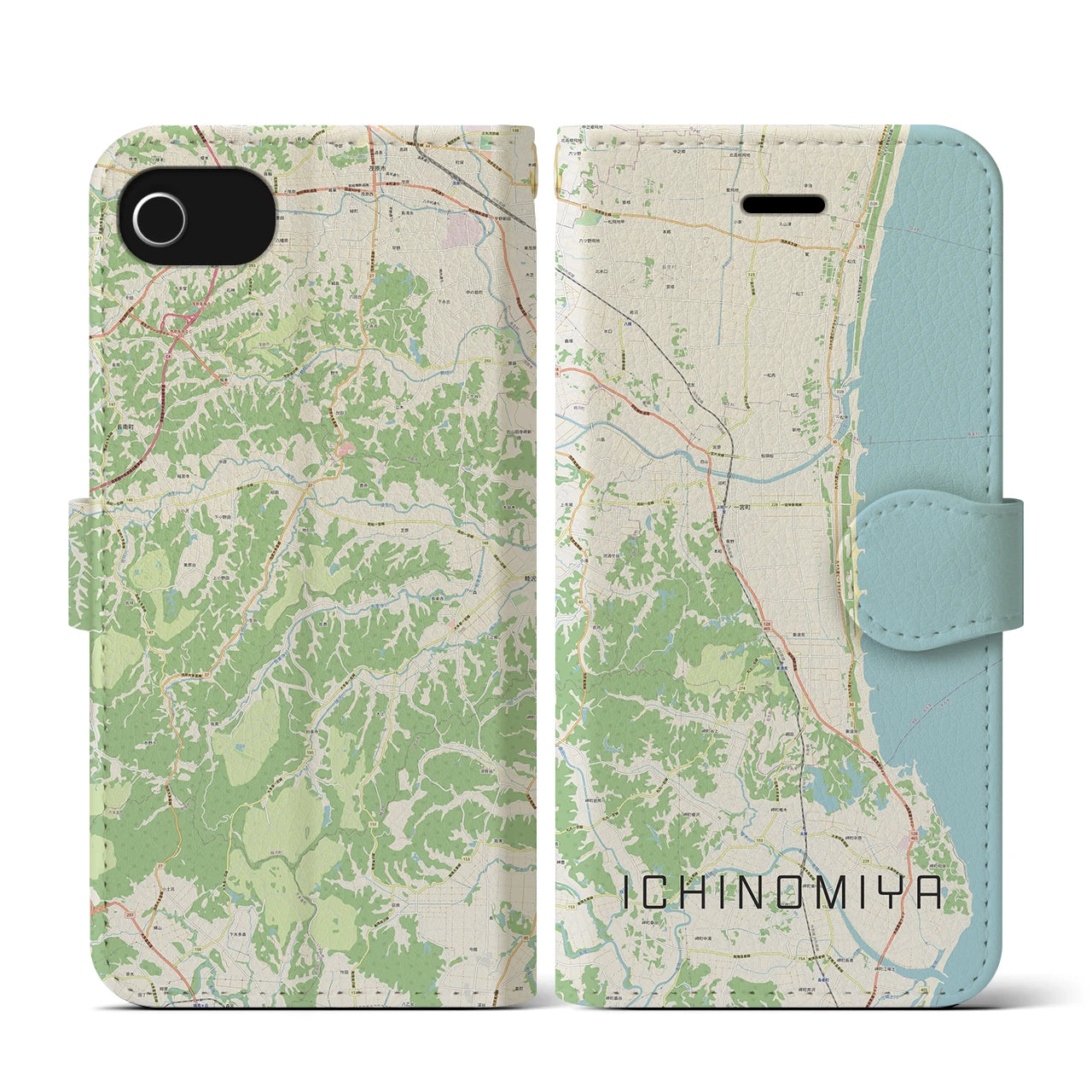 【一宮(千葉県)】地図柄iPhoneケース(手帳タイプ)