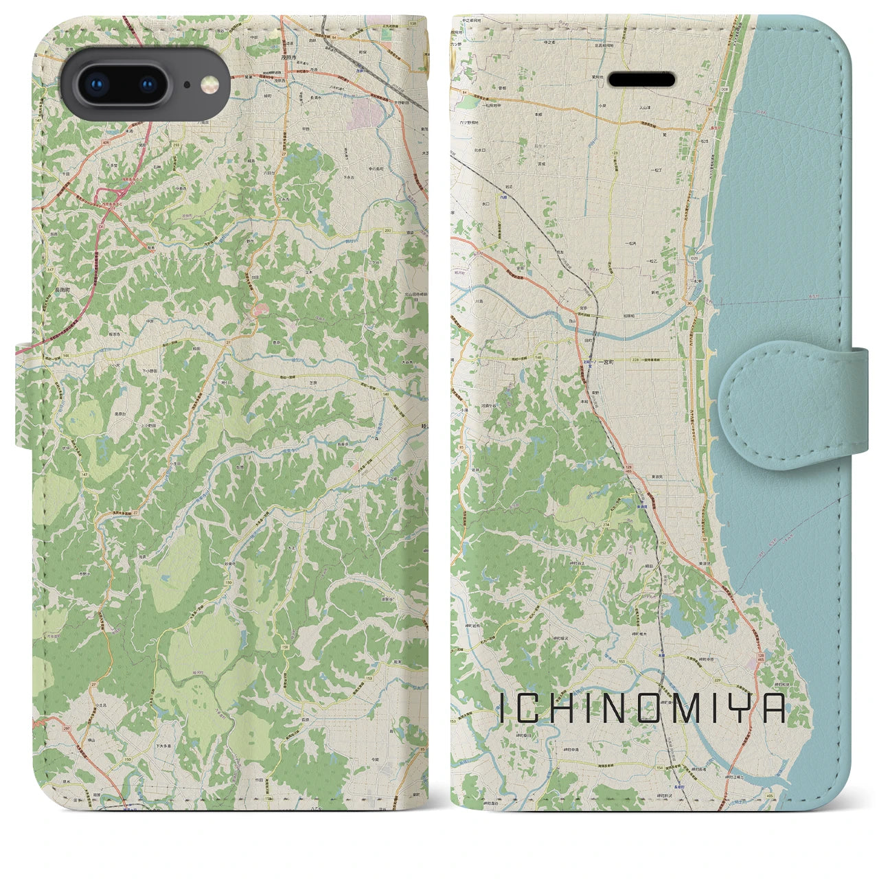 【一宮(千葉県)】地図柄iPhoneケース(手帳タイプ)ナチュラル・iPhone 8Plus /7Plus / 6sPlus / 6Plus 用