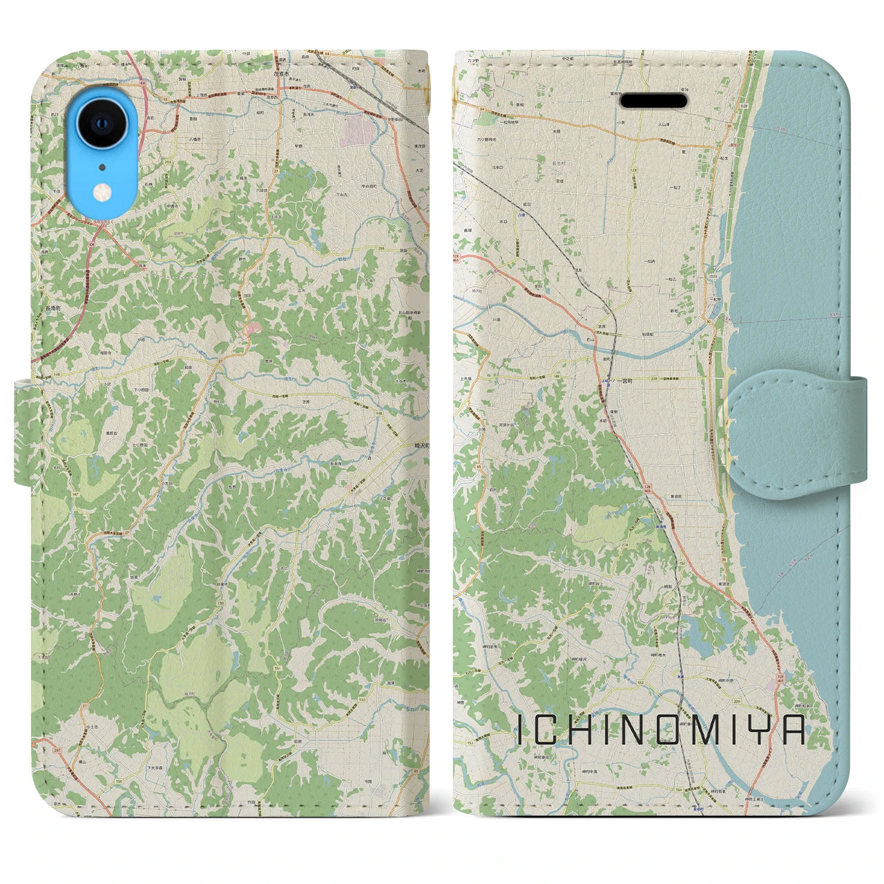【一宮(千葉県)】地図柄iPhoneケース(手帳タイプ)ナチュラル・iPhone XR 用