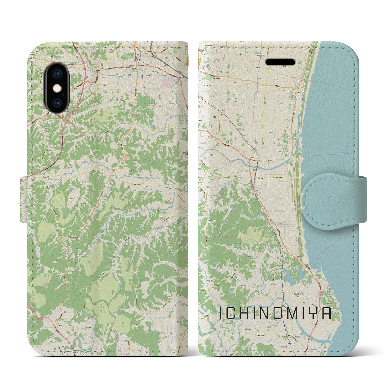 【一宮(千葉県)】地図柄iPhoneケース(手帳タイプ)ナチュラル・iPhone XS / X 用