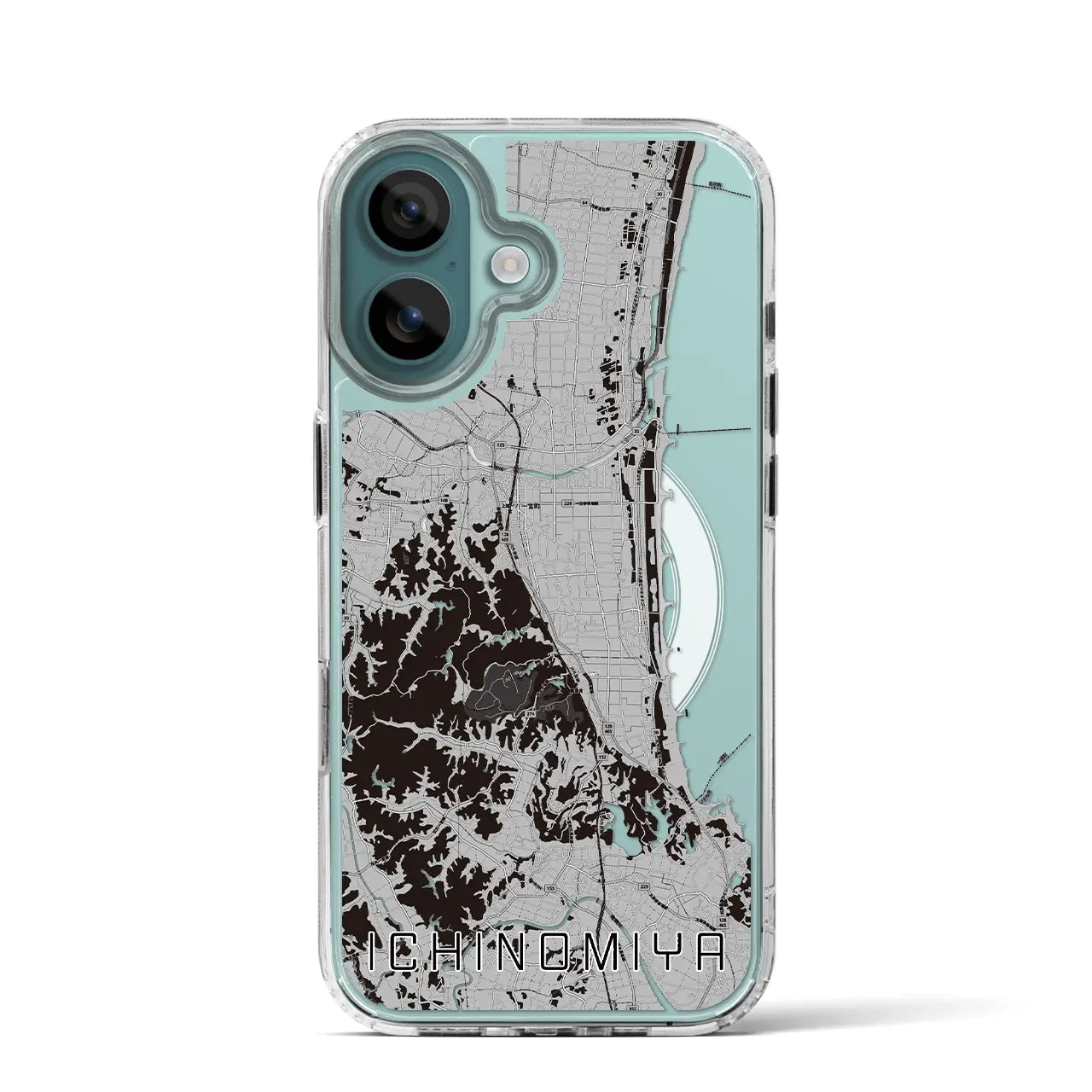 【一宮(千葉県)】地図柄iPhoneケース(MagSafeタイプ)モノトーン・iPhone 16 Pro 用
