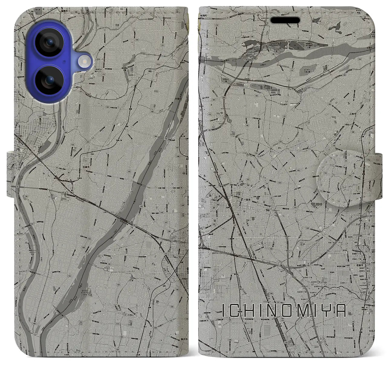 【一宮(愛知県)】地図柄iPhoneケース(手帳タイプ)