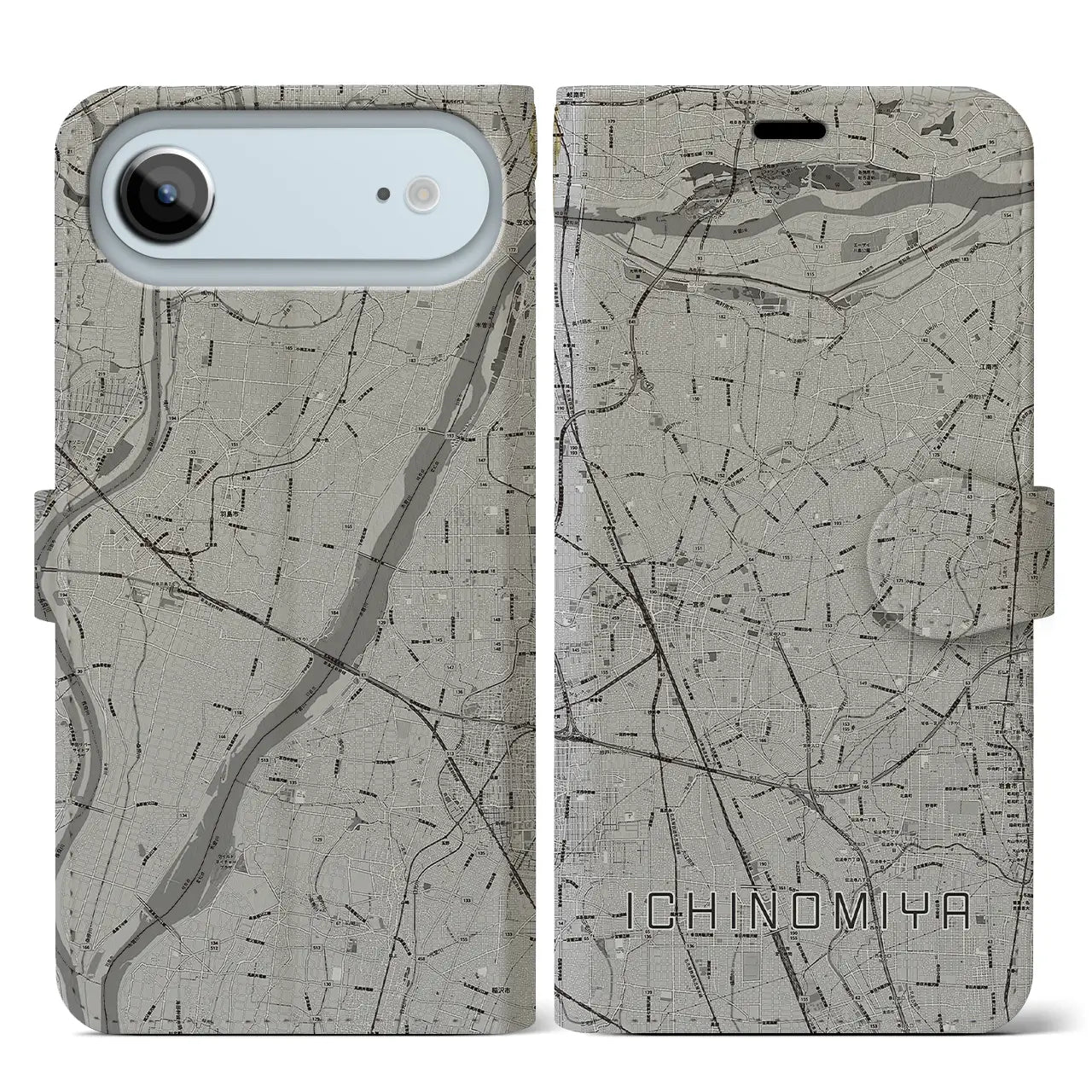 【一宮(愛知県)】地図柄iPhoneケース(手帳タイプ)