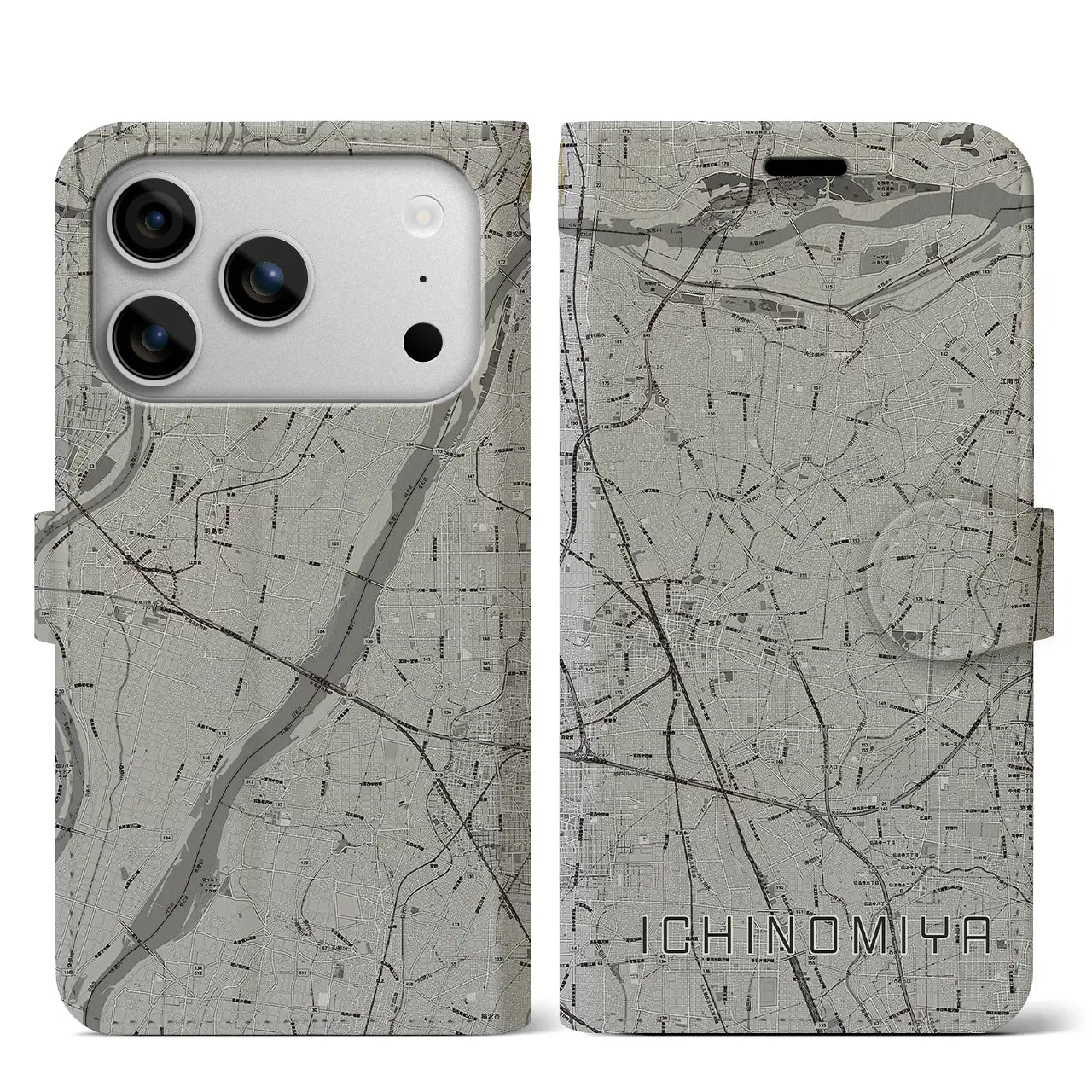 【一宮(愛知県)】地図柄iPhoneケース(手帳タイプ)