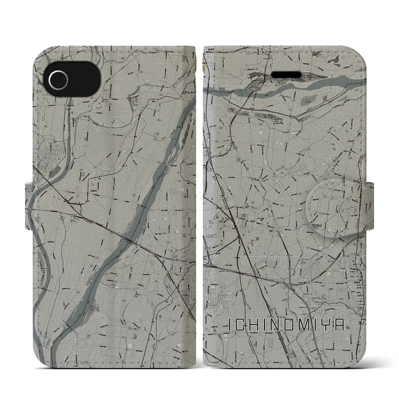 【一宮(愛知県)】地図柄iPhoneケース(手帳タイプ)