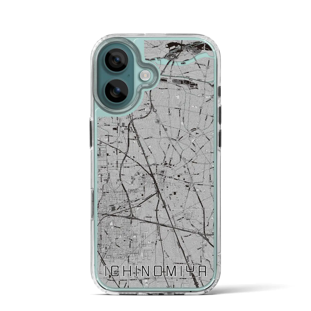 【一宮(愛知県)】地図柄iPhoneケース(MagSafeタイプ)モノトーン・iPhone 16 Pro 用