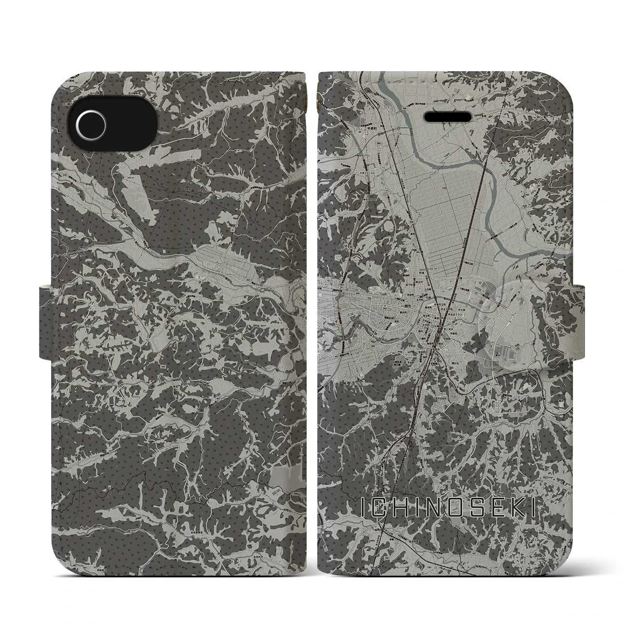 【一関(岩手県)】地図柄iPhoneケース(手帳タイプ)モノトーン・iPhone SE(第3 / 第2世代) / 8 / 7 / 6s / 6 用