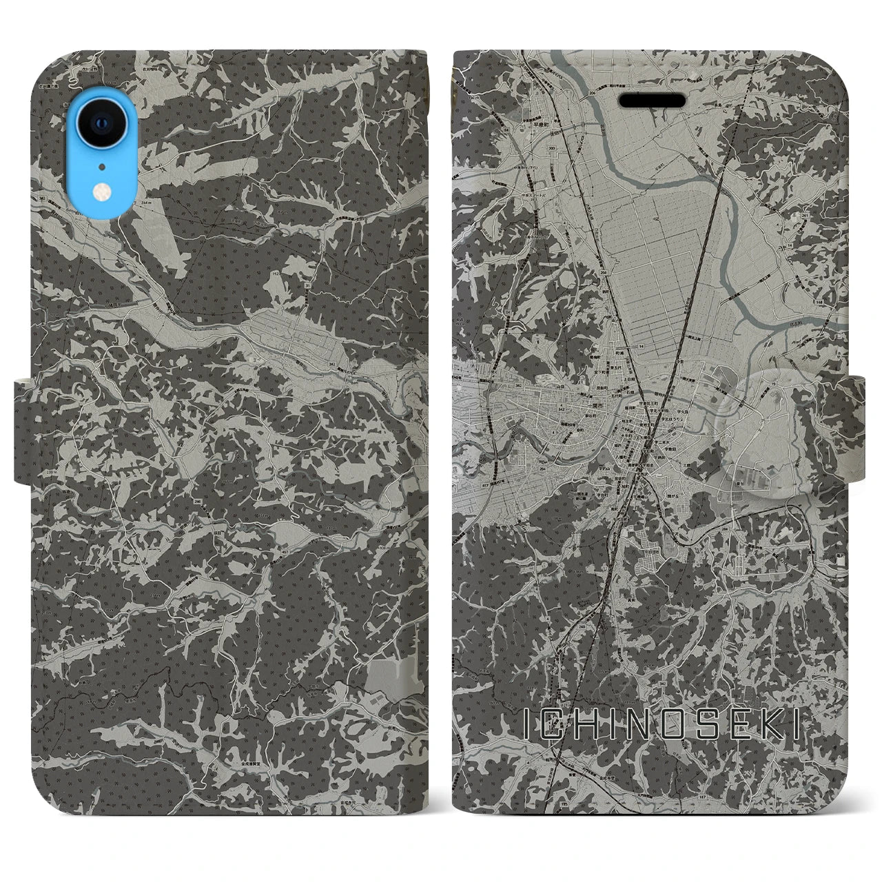 【一関(岩手県)】地図柄iPhoneケース(手帳タイプ)モノトーン・iPhone XR 用