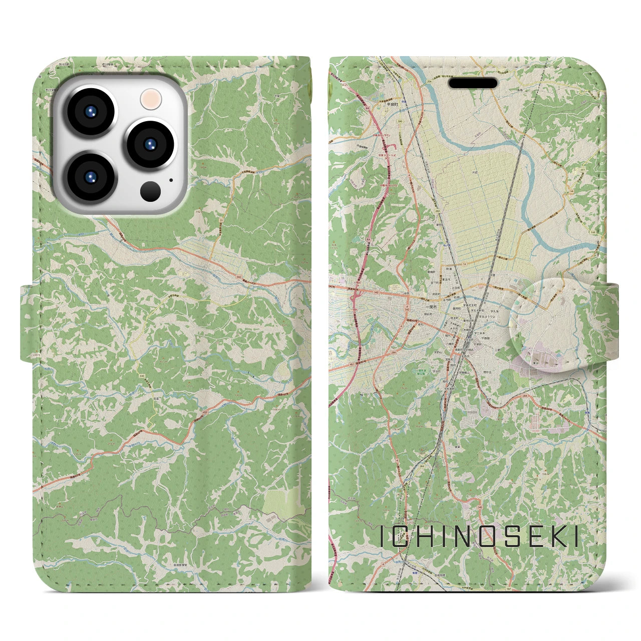 【一関(岩手県)】地図柄iPhoneケース(手帳タイプ)ナチュラル・iPhone 13 Pro 用