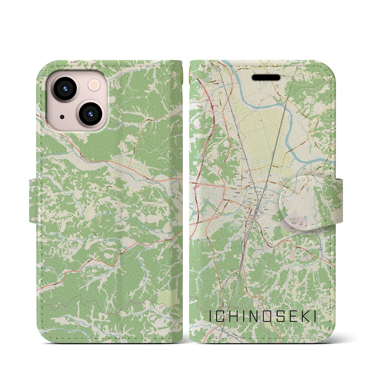 【一関(岩手県)】地図柄iPhoneケース(手帳タイプ)ナチュラル・iPhone 13 mini 用