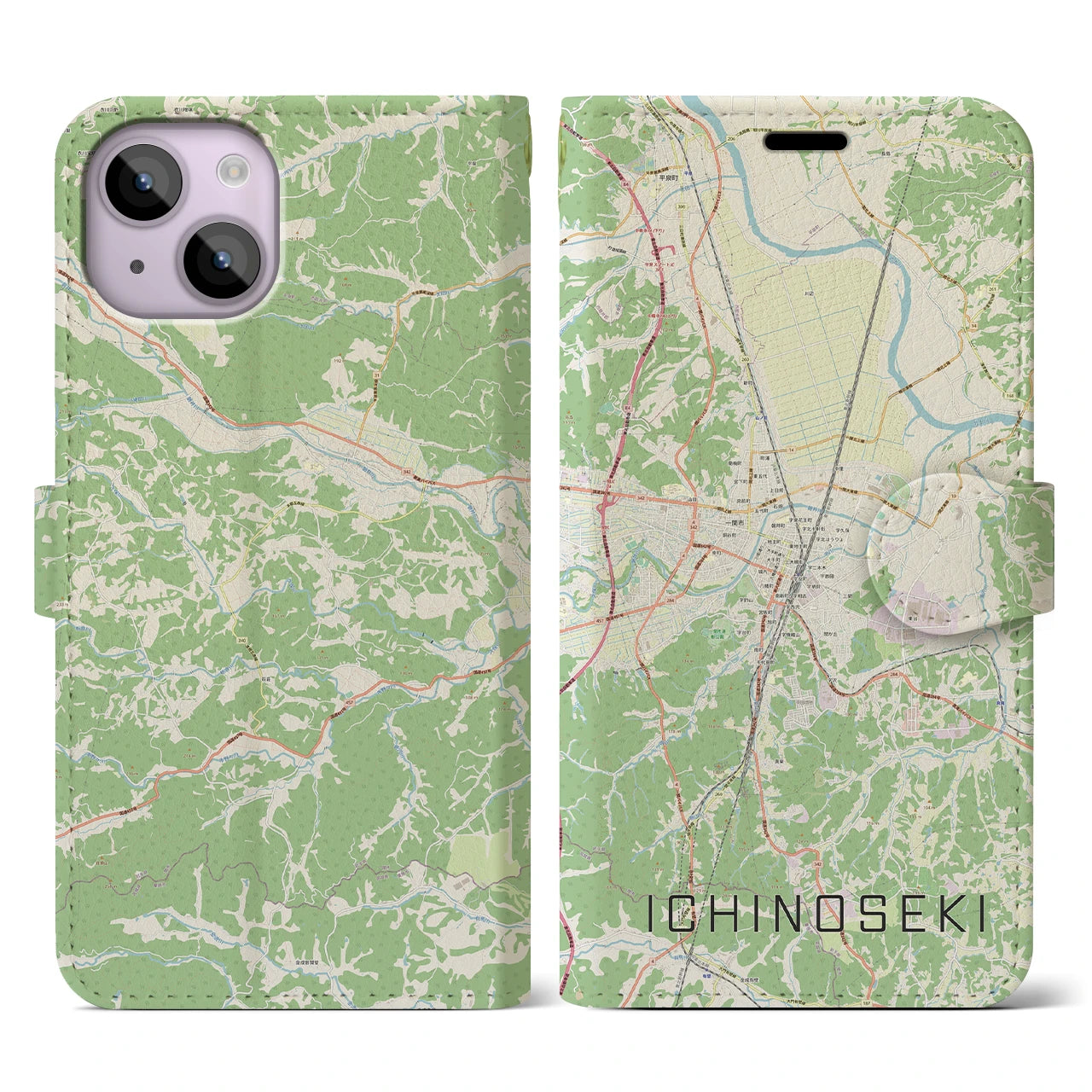 【一関(岩手県)】地図柄iPhoneケース(手帳タイプ)ナチュラル・iPhone 14 用