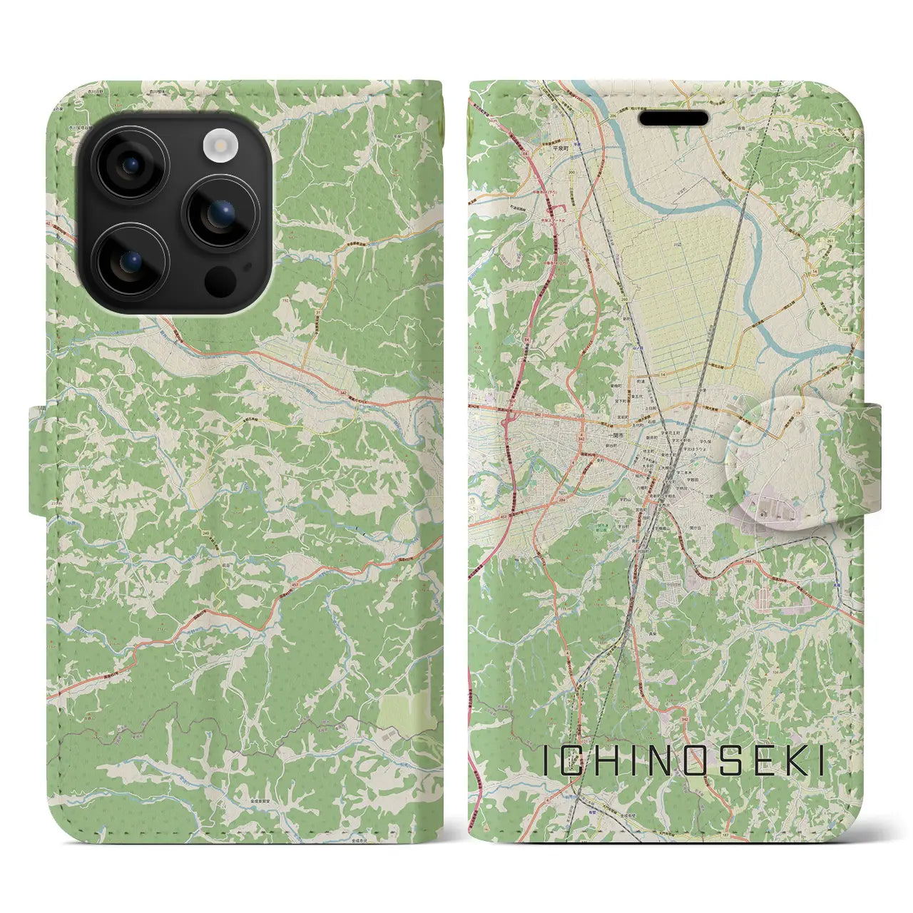 【一関(岩手県)】地図柄iPhoneケース(手帳タイプ)ナチュラル・iPhone 16 用