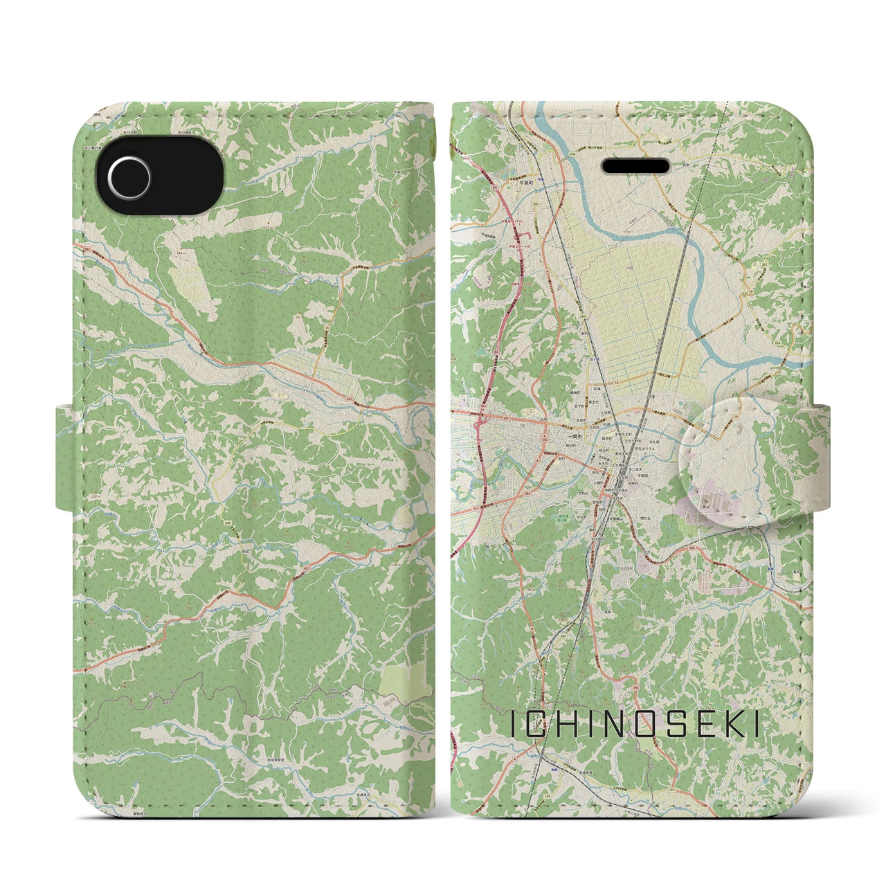 【一関(岩手県)】地図柄iPhoneケース(手帳タイプ)ナチュラル・iPhone SE(第3 / 第2世代) / 8 / 7 / 6s / 6 用