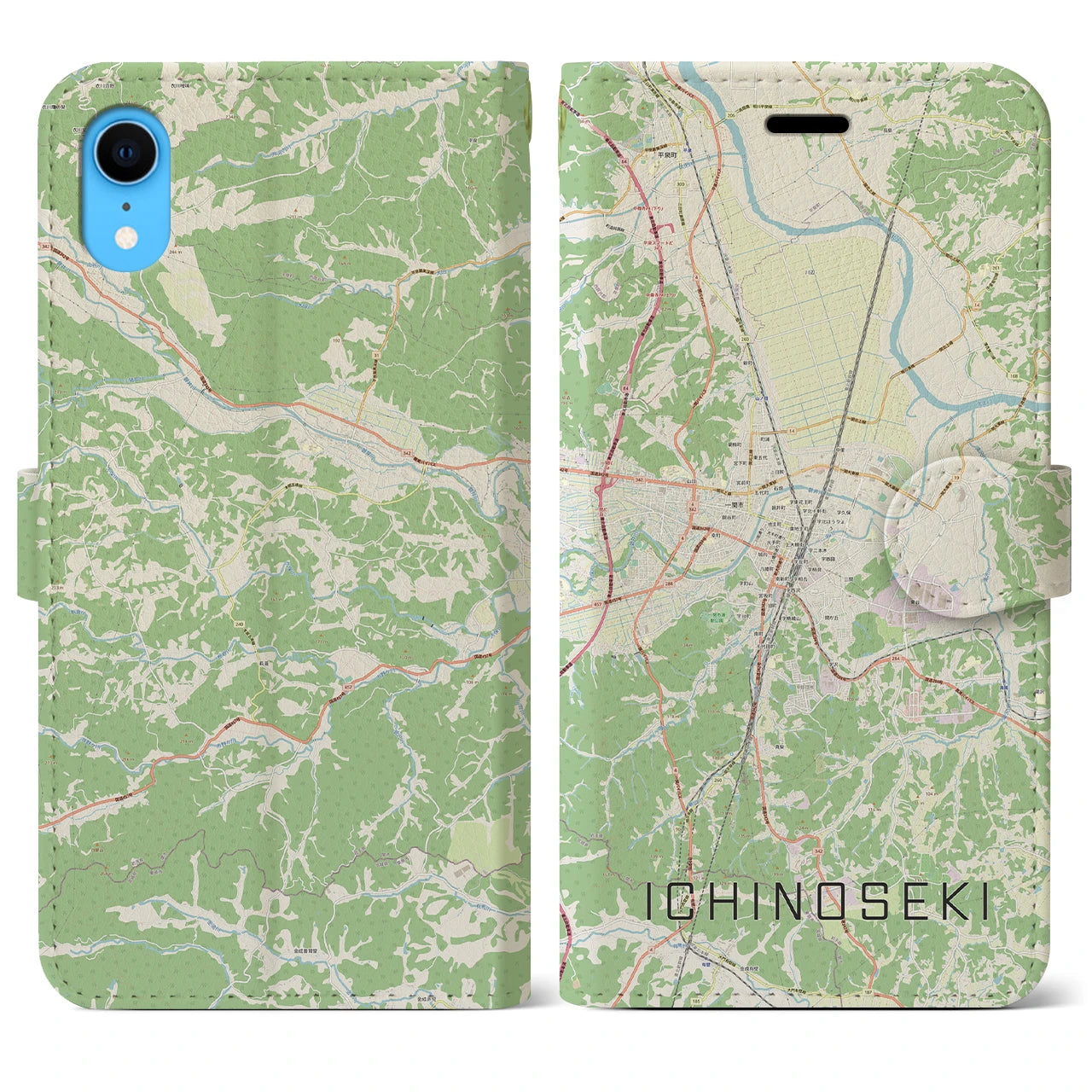 【一関(岩手県)】地図柄iPhoneケース(手帳タイプ)ナチュラル・iPhone XR 用