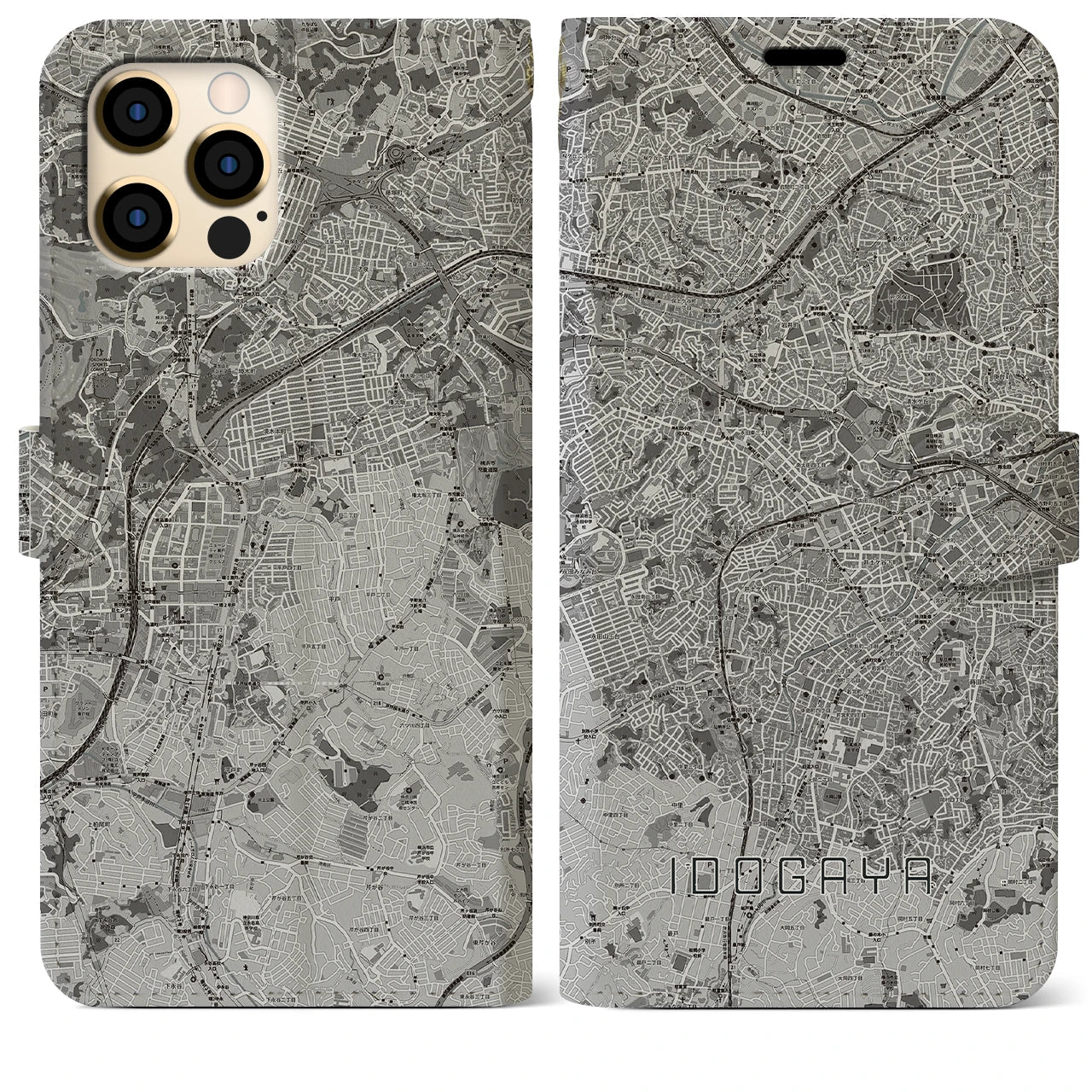 【井土ヶ谷(神奈川県)】地図柄iPhoneケース(手帳タイプ)モノトーン・iPhone 12 Pro Max 用