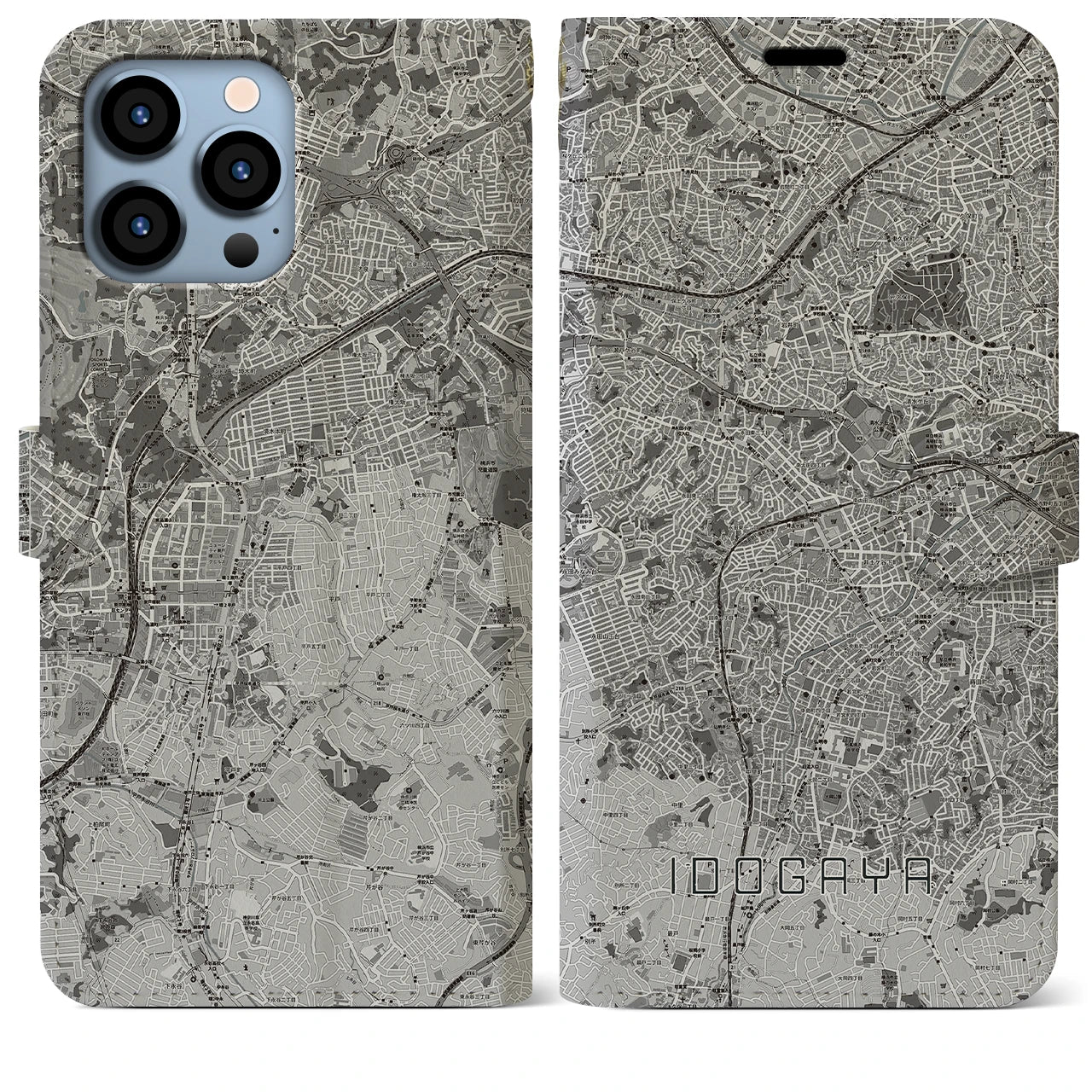 【井土ヶ谷(神奈川県)】地図柄iPhoneケース(手帳タイプ)モノトーン・iPhone 13 Pro Max 用