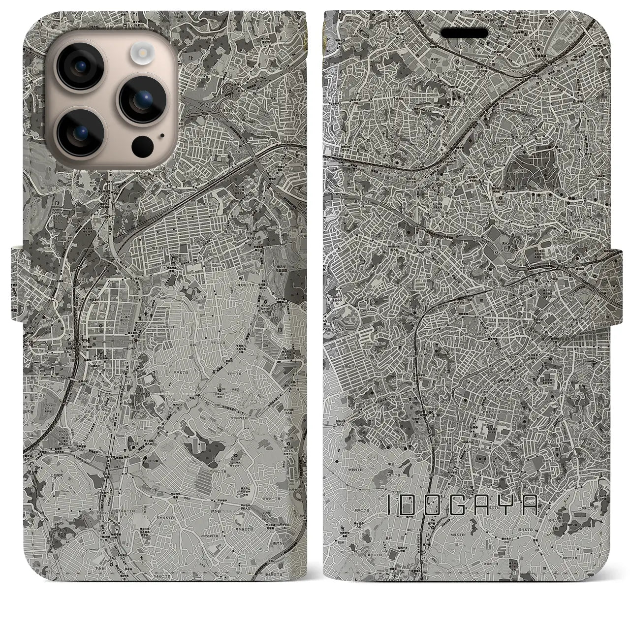 【井土ヶ谷(神奈川県)】地図柄iPhoneケース(手帳タイプ)モノトーン・iPhone 16 Plus 用