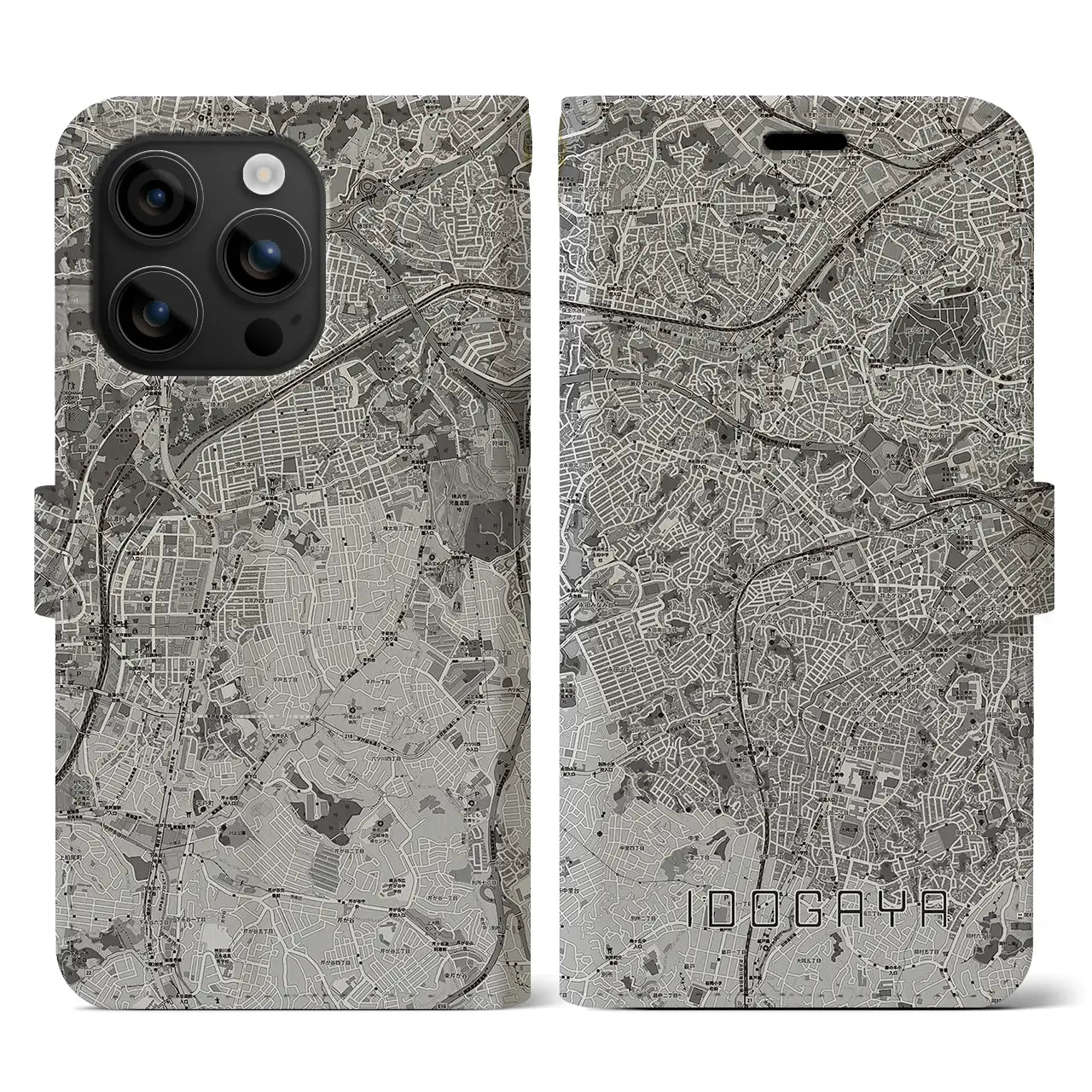 【井土ヶ谷(神奈川県)】地図柄iPhoneケース(手帳タイプ)モノトーン・iPhone 16 用