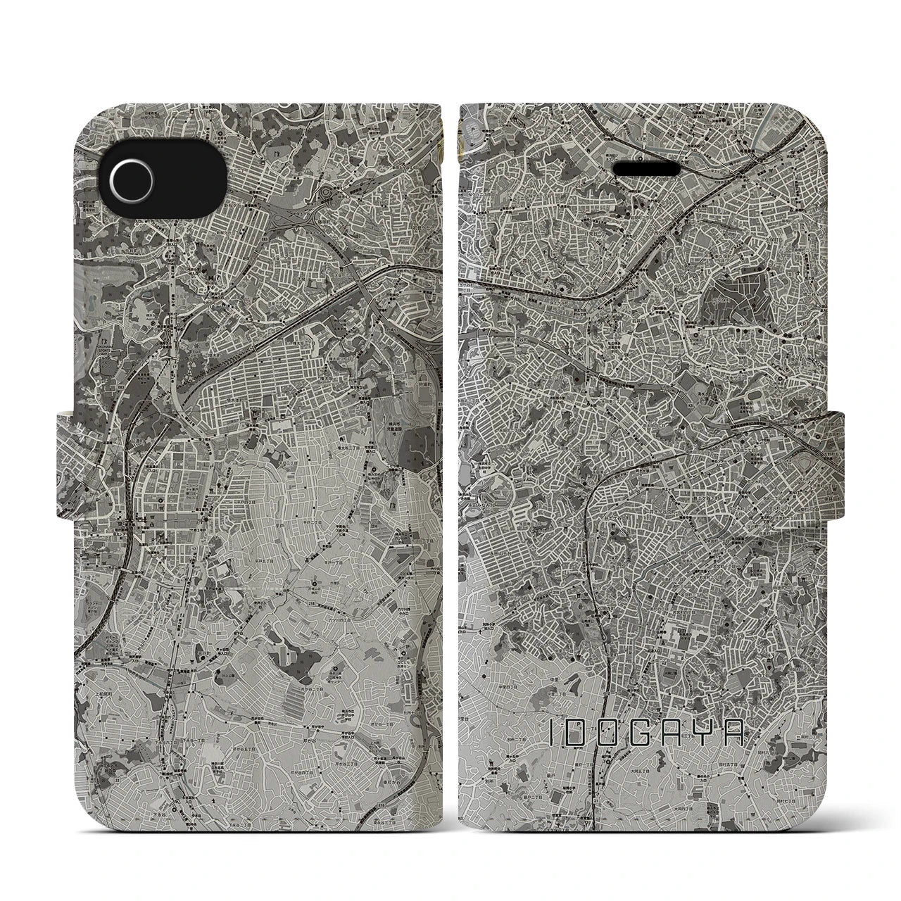 【井土ヶ谷(神奈川県)】地図柄iPhoneケース(手帳タイプ)モノトーン・iPhone SE(第3 / 第2世代) / 8 / 7 / 6s / 6 用