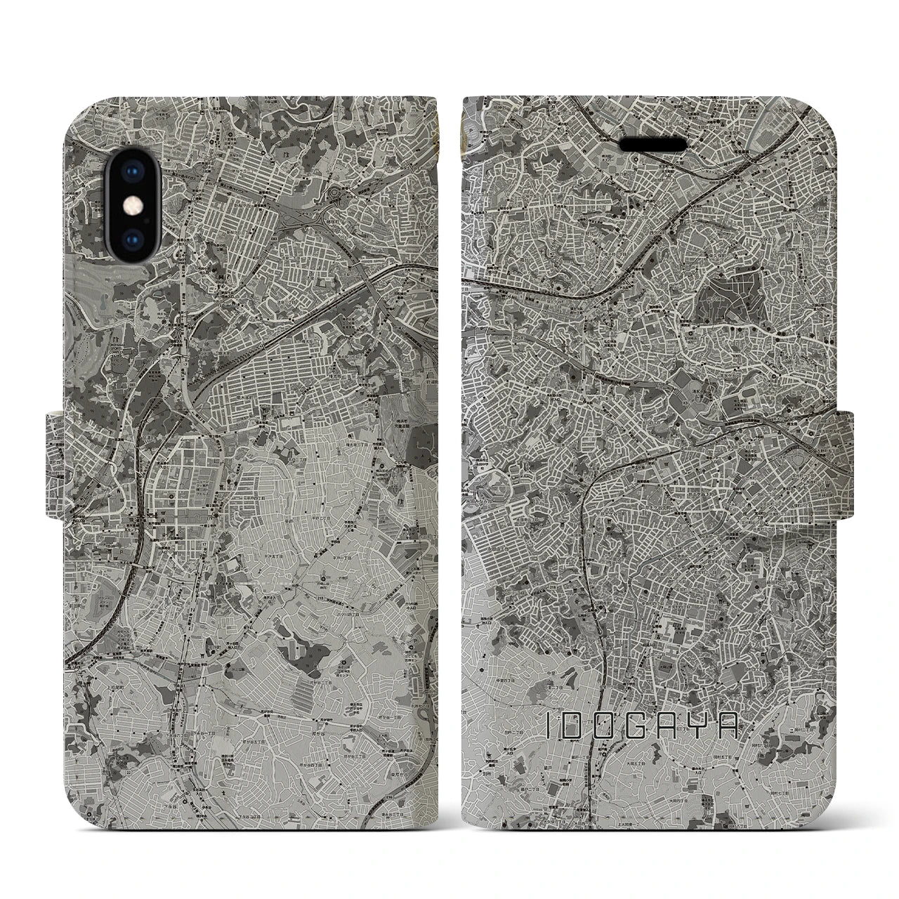 【井土ヶ谷(神奈川県)】地図柄iPhoneケース(手帳タイプ)モノトーン・iPhone XS / X 用