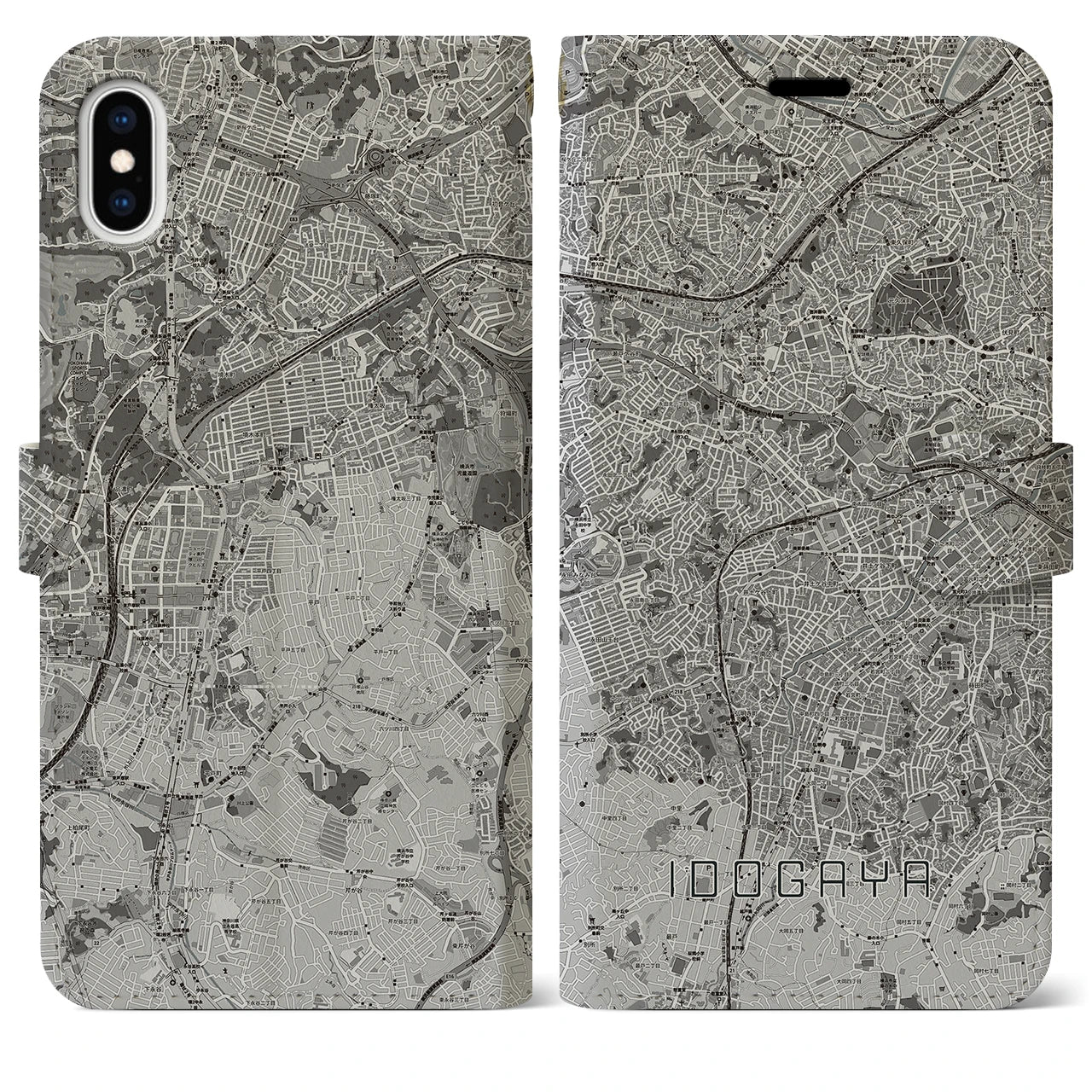 【井土ヶ谷(神奈川県)】地図柄iPhoneケース(手帳タイプ)モノトーン・iPhone XS Max 用