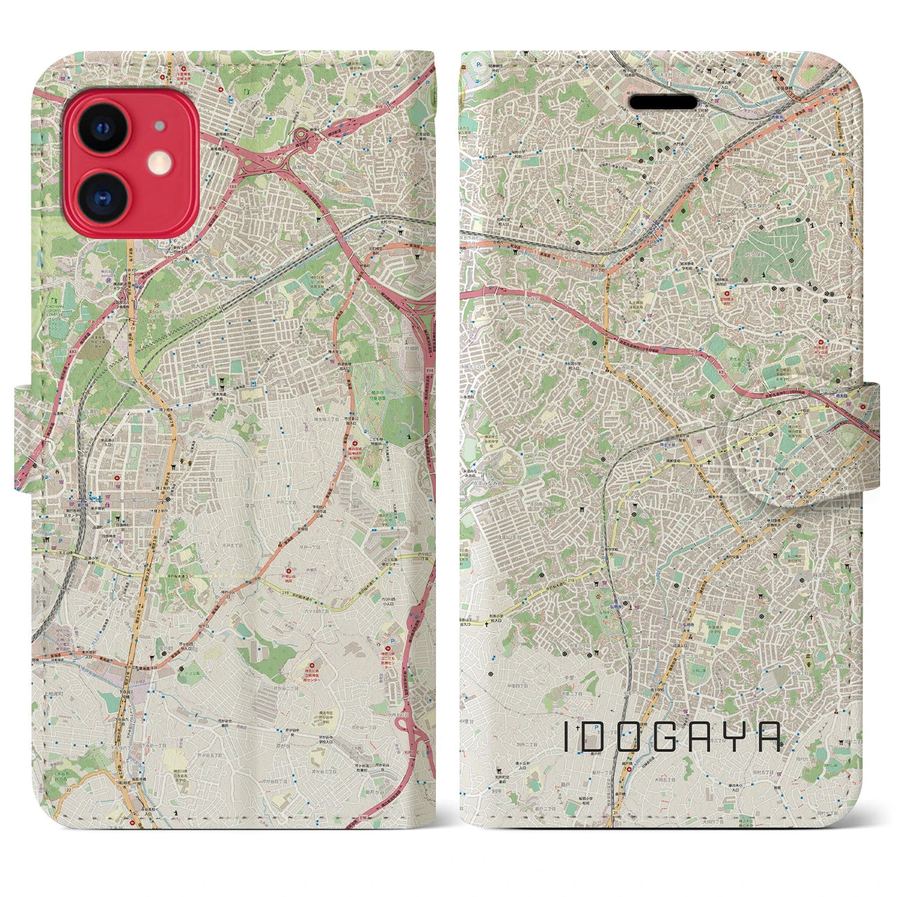 【井土ヶ谷(神奈川県)】地図柄iPhoneケース(手帳タイプ)ナチュラル・iPhone 11 用
