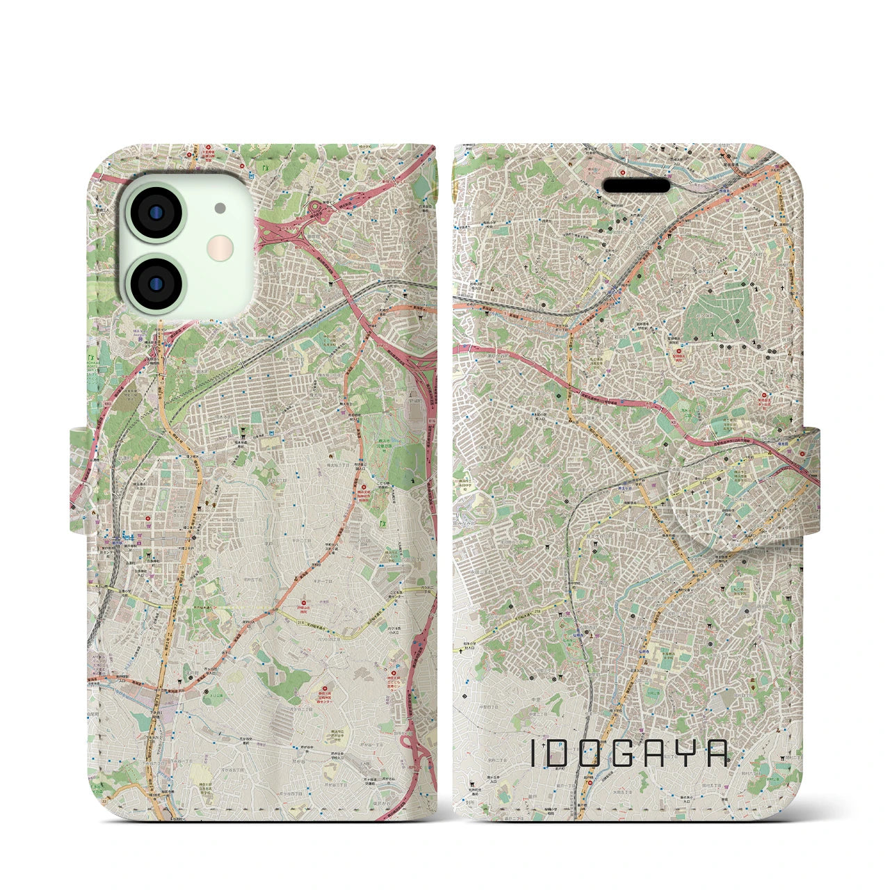 【井土ヶ谷(神奈川県)】地図柄iPhoneケース(手帳タイプ)ナチュラル・iPhone 12 mini 用