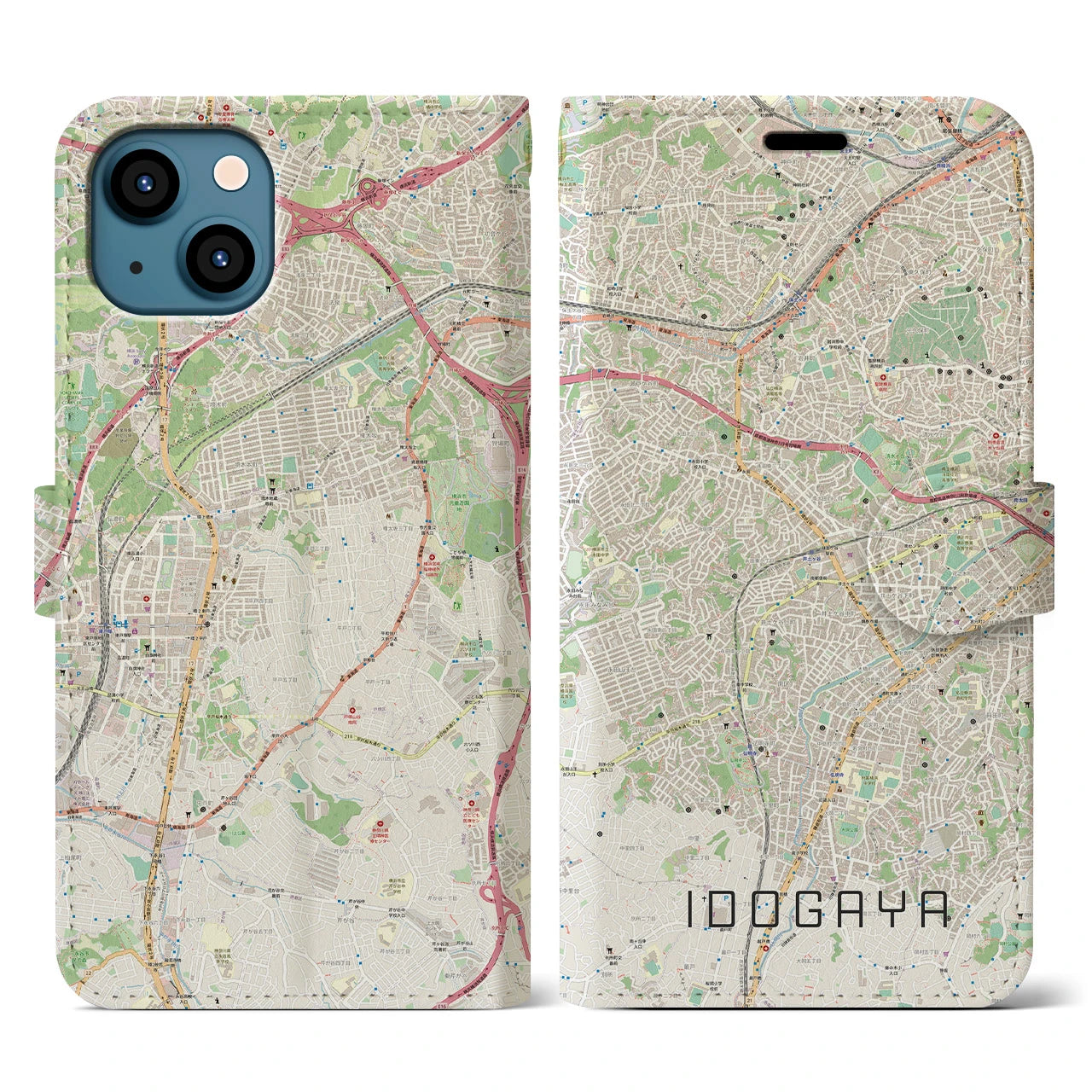 【井土ヶ谷(神奈川県)】地図柄iPhoneケース(手帳タイプ)ナチュラル・iPhone 13 用