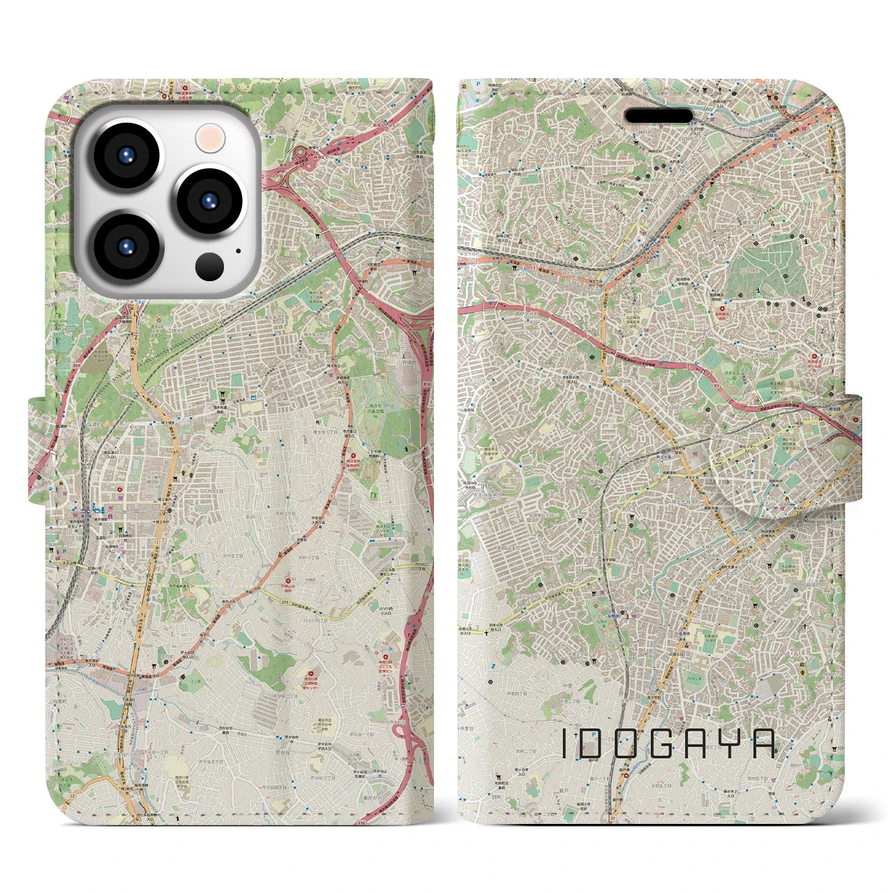 【井土ヶ谷(神奈川県)】地図柄iPhoneケース(手帳タイプ)ナチュラル・iPhone 13 Pro 用