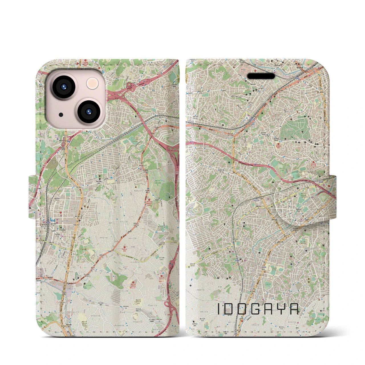 【井土ヶ谷(神奈川県)】地図柄iPhoneケース(手帳タイプ)ナチュラル・iPhone 13 mini 用