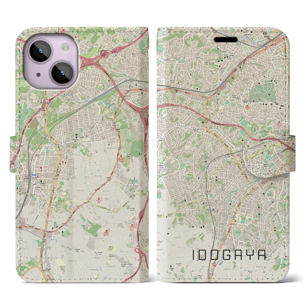 【井土ヶ谷(神奈川県)】地図柄iPhoneケース(手帳タイプ)ナチュラル・iPhone 14 用