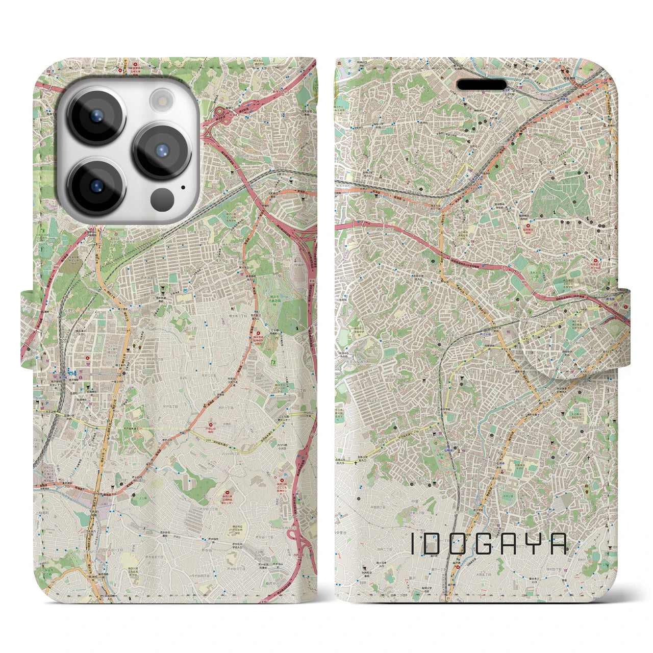 【井土ヶ谷(神奈川県)】地図柄iPhoneケース(手帳タイプ)ナチュラル・iPhone 14 Pro 用