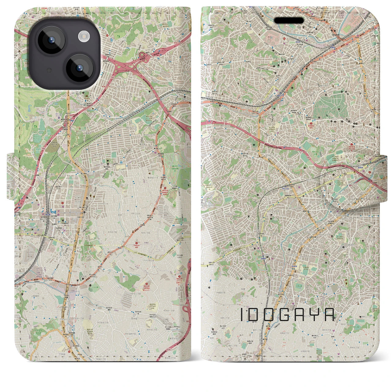 【井土ヶ谷(神奈川県)】地図柄iPhoneケース(手帳タイプ)ナチュラル・iPhone 14 Plus 用