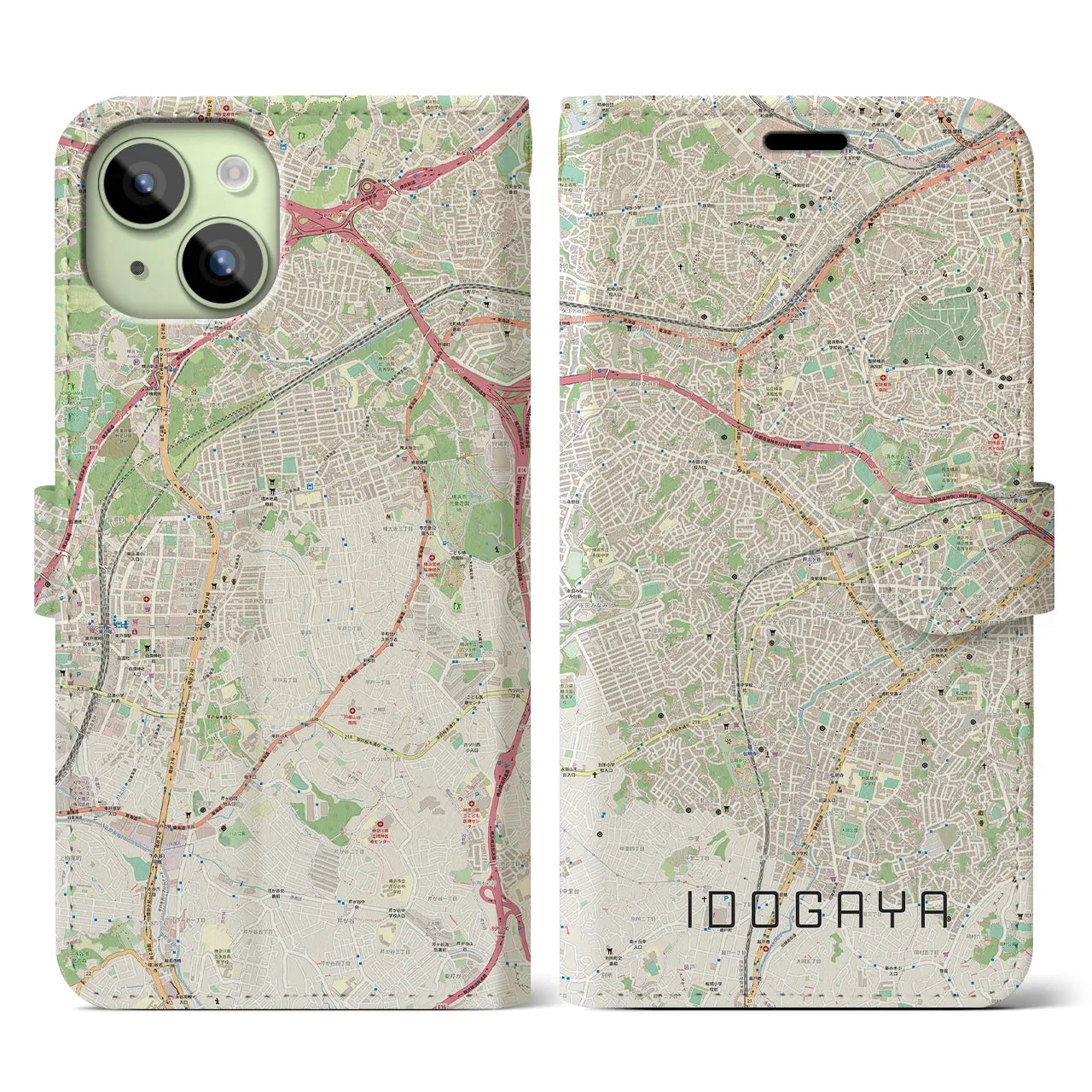 【井土ヶ谷(神奈川県)】地図柄iPhoneケース(手帳タイプ)ナチュラル・iPhone 15 用