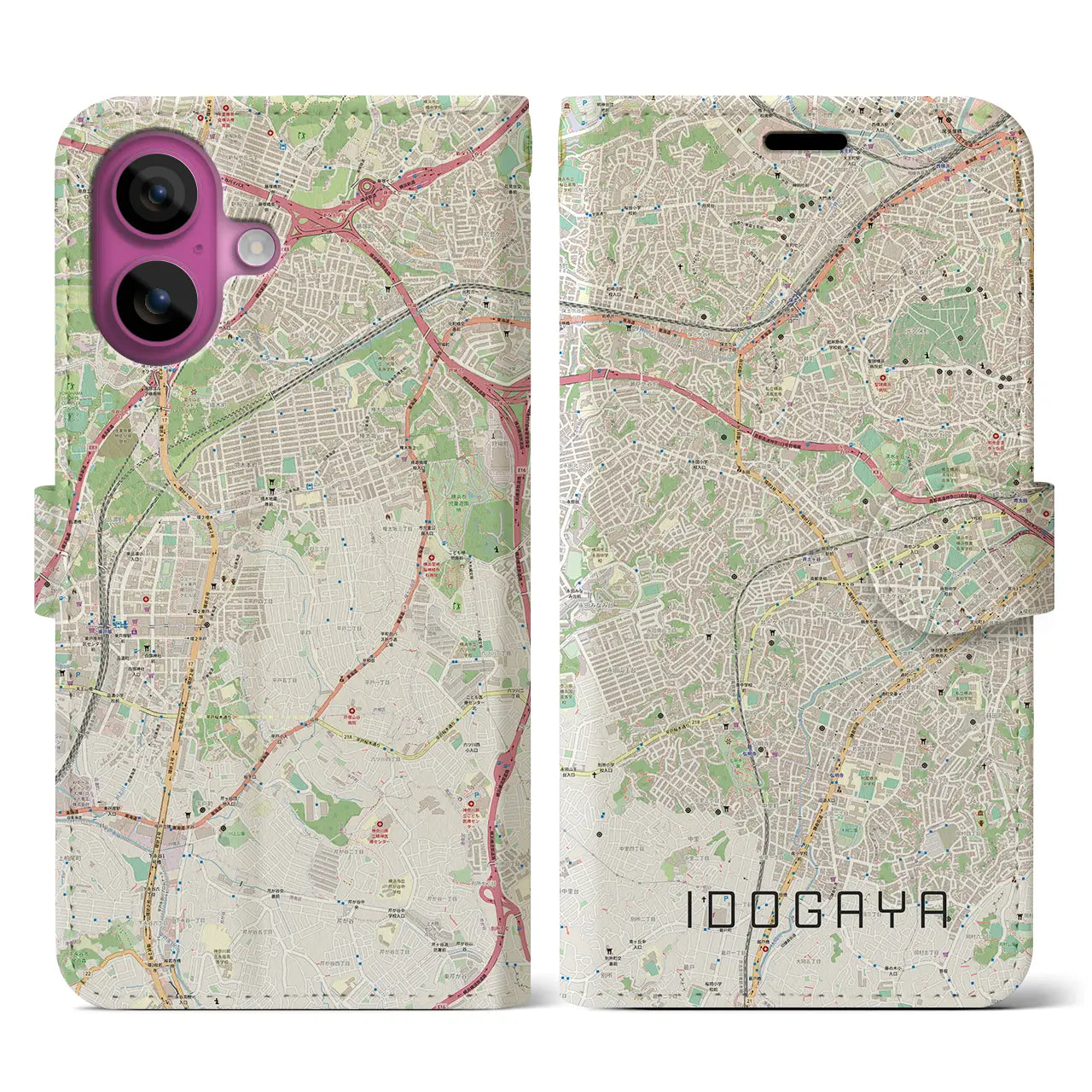 【井土ヶ谷(神奈川県)】地図柄iPhoneケース(手帳タイプ)ナチュラル・iPhone 16 Pro 用