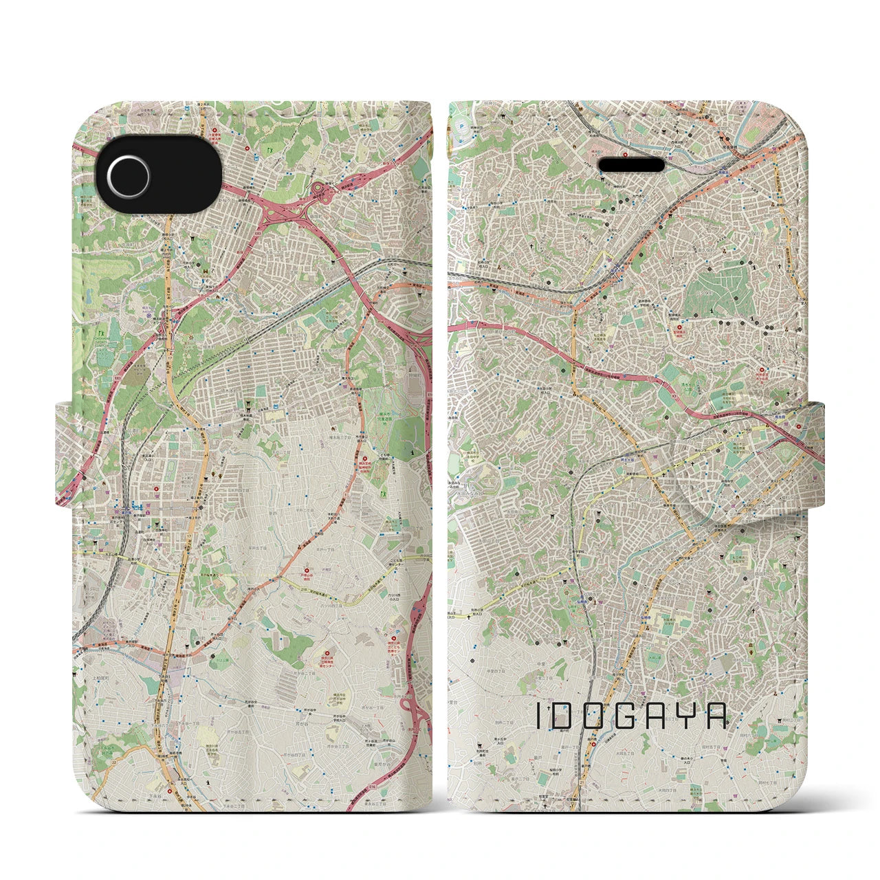 【井土ヶ谷(神奈川県)】地図柄iPhoneケース(手帳タイプ)ナチュラル・iPhone SE(第3 / 第2世代) / 8 / 7 / 6s / 6 用