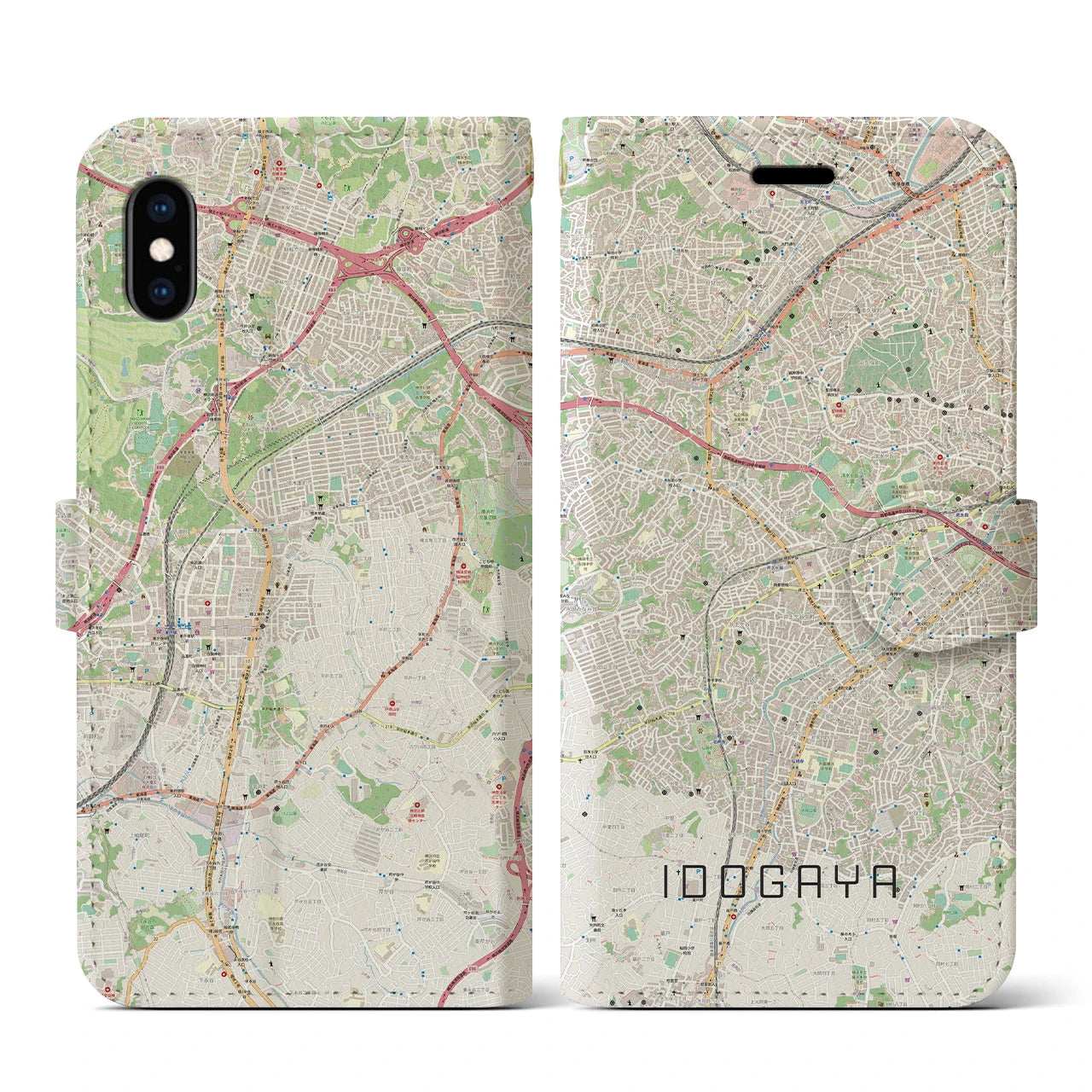 【井土ヶ谷(神奈川県)】地図柄iPhoneケース(手帳タイプ)ナチュラル・iPhone XS / X 用