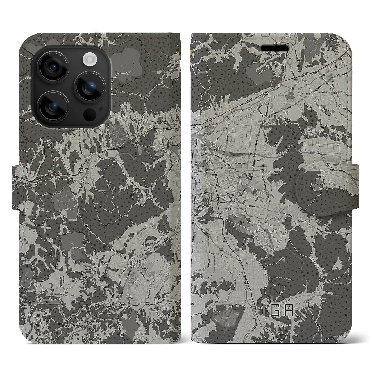 【伊賀(三重県)】地図柄iPhoneケース(手帳タイプ)モノトーン・iPhone 16 用