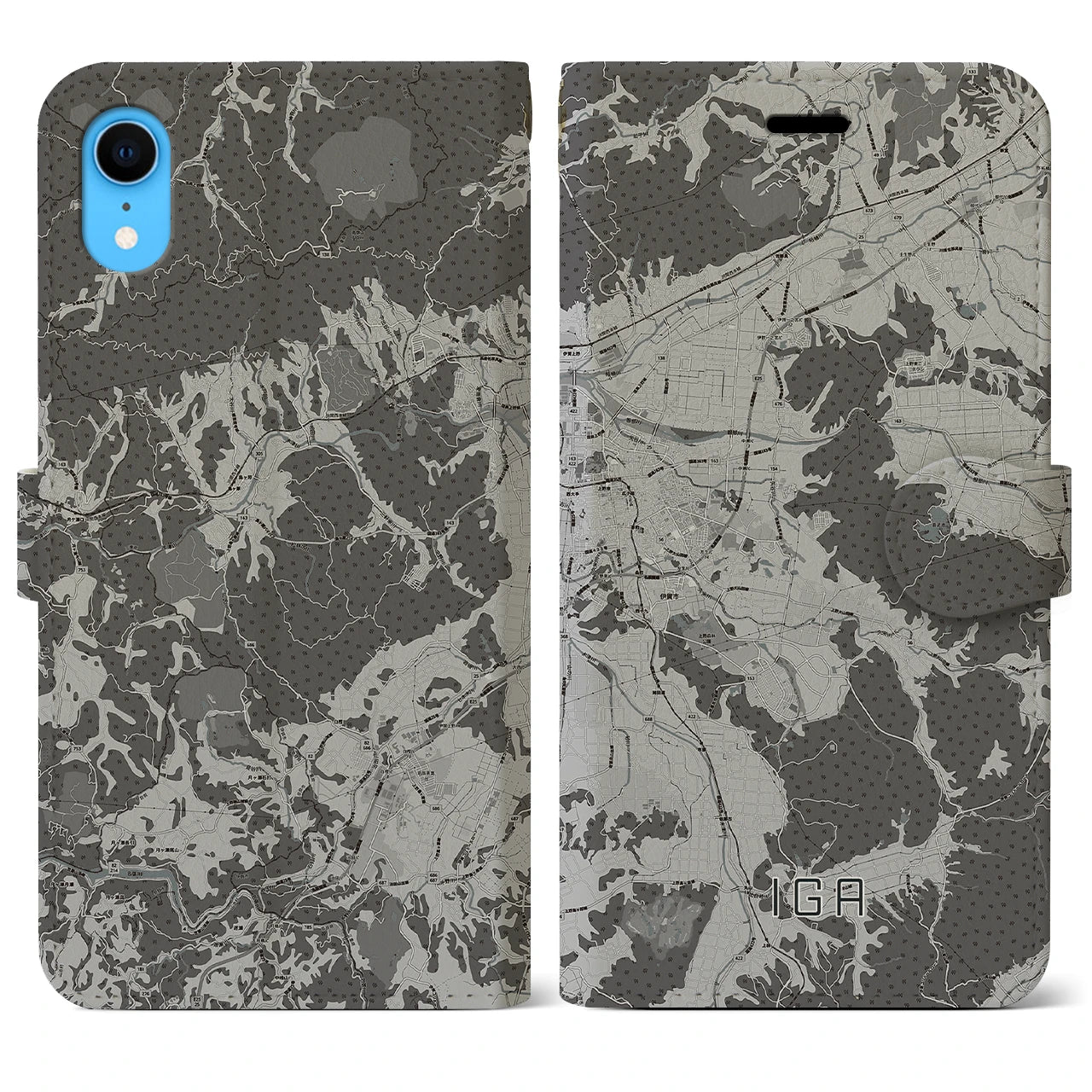 【伊賀(三重県)】地図柄iPhoneケース(手帳タイプ)モノトーン・iPhone XR 用