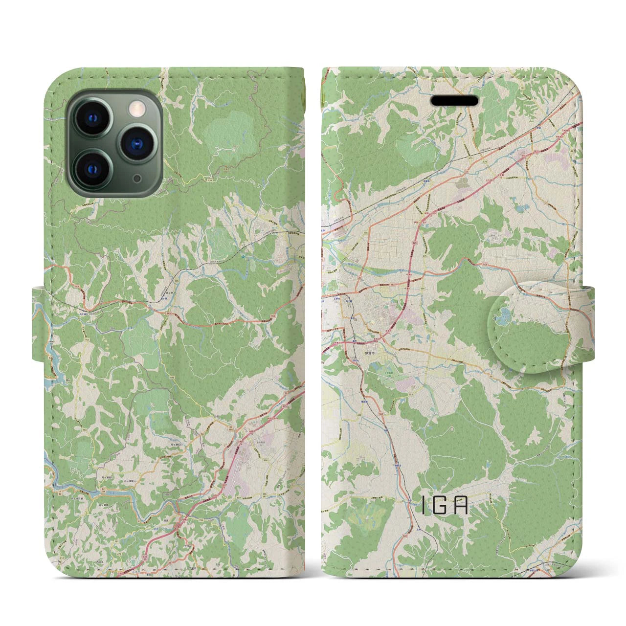 【伊賀(三重県)】地図柄iPhoneケース(手帳タイプ)ナチュラル・iPhone 11 Pro 用